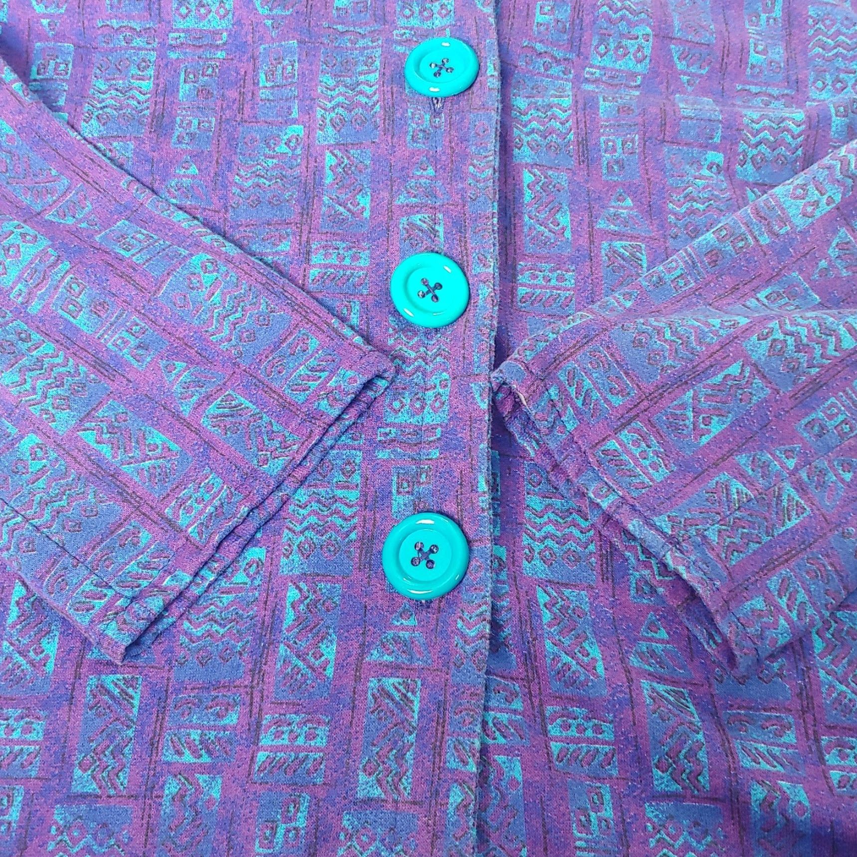 Etro VINTAGE 80s Women's Cardigan Sweatshirt Button-Up Geometric Knit Purple Blue L Retro Chic Mens Womens Boys Girls? (Wait) Size L / US 10 / IT 46 - 4 Thumbnail