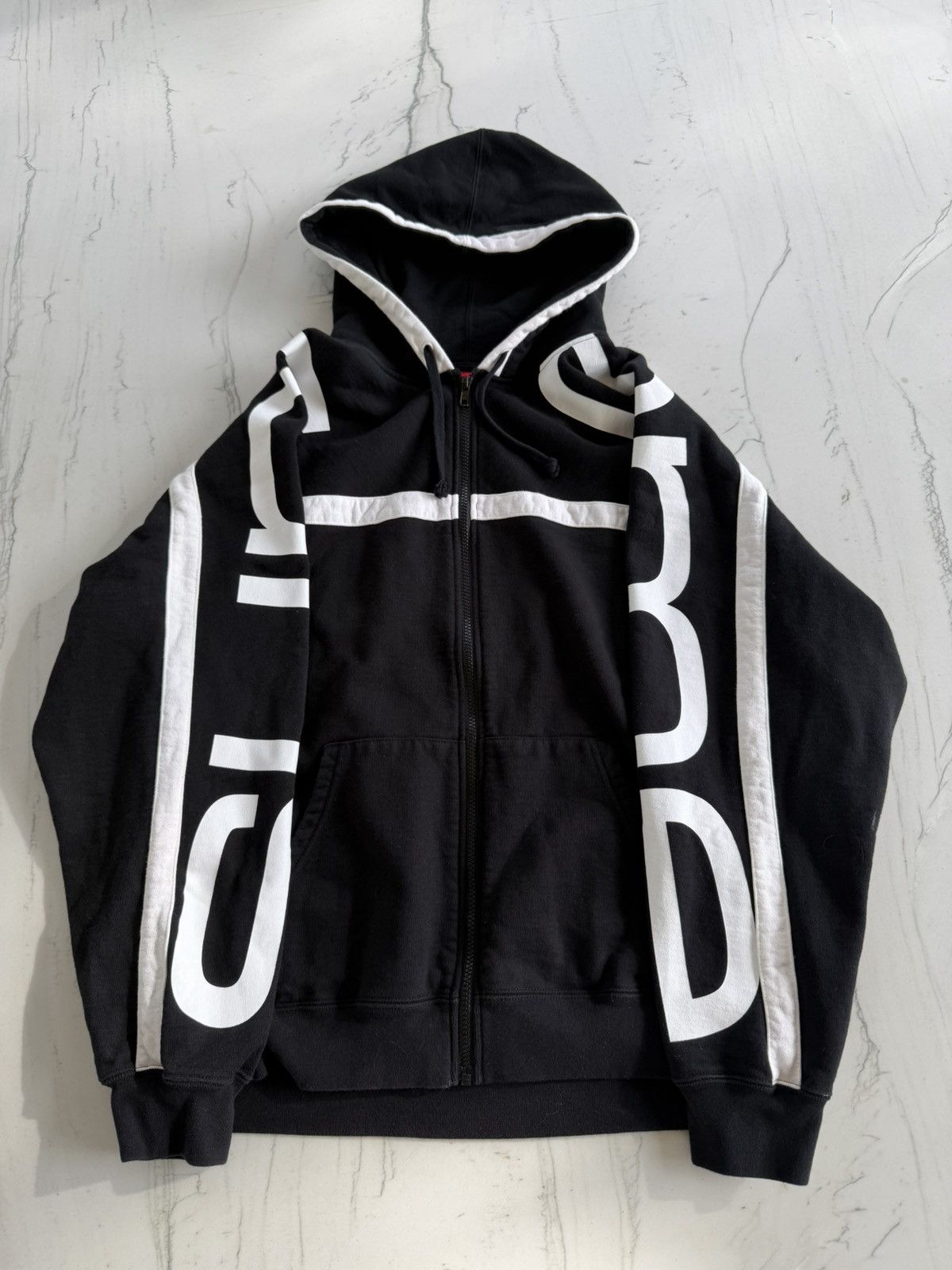 Supreme Supreme Big Logo Zip Up Hoodie Black | Grailed