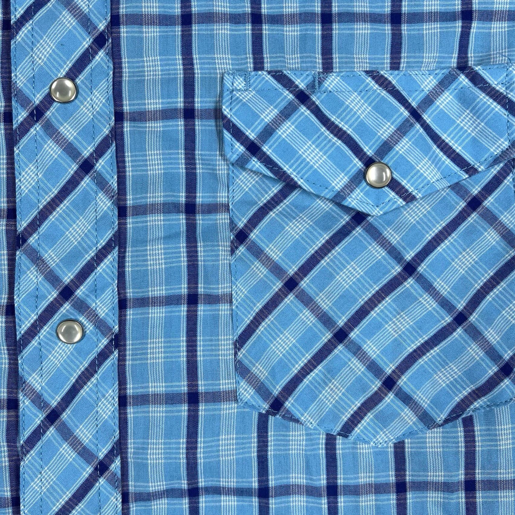 Wrangler Wrangler Western Shirts Men's M Turquoise Blue Check Pearl Snap Cowboy Shirt Short Sleeve Button-Up Regular Fit Casual Workwear Mens Size US M / EU 48-50 / 2 - 4 Thumbnail