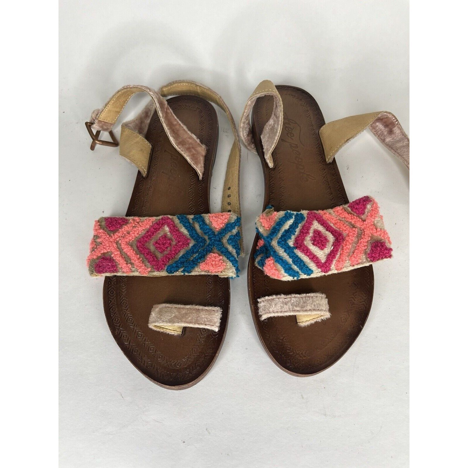 Free People Free People Pink Fabric Leather Aztec Pattern Toe Strap Sand Size US 8 / IT 38 - 9 Thumbnail