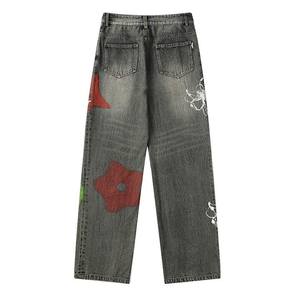 Japanese Brand × Vintage High street loose straight washed graffiti print jeans y2k Size US 32 / EU 48 - 1 Thumbnail
