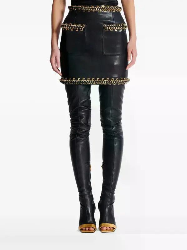 Balmain o1s1wg111225 Chain-Detail Mini Skirt in Black Size 28" / US 6 / IT 42 - 4 Thumbnail