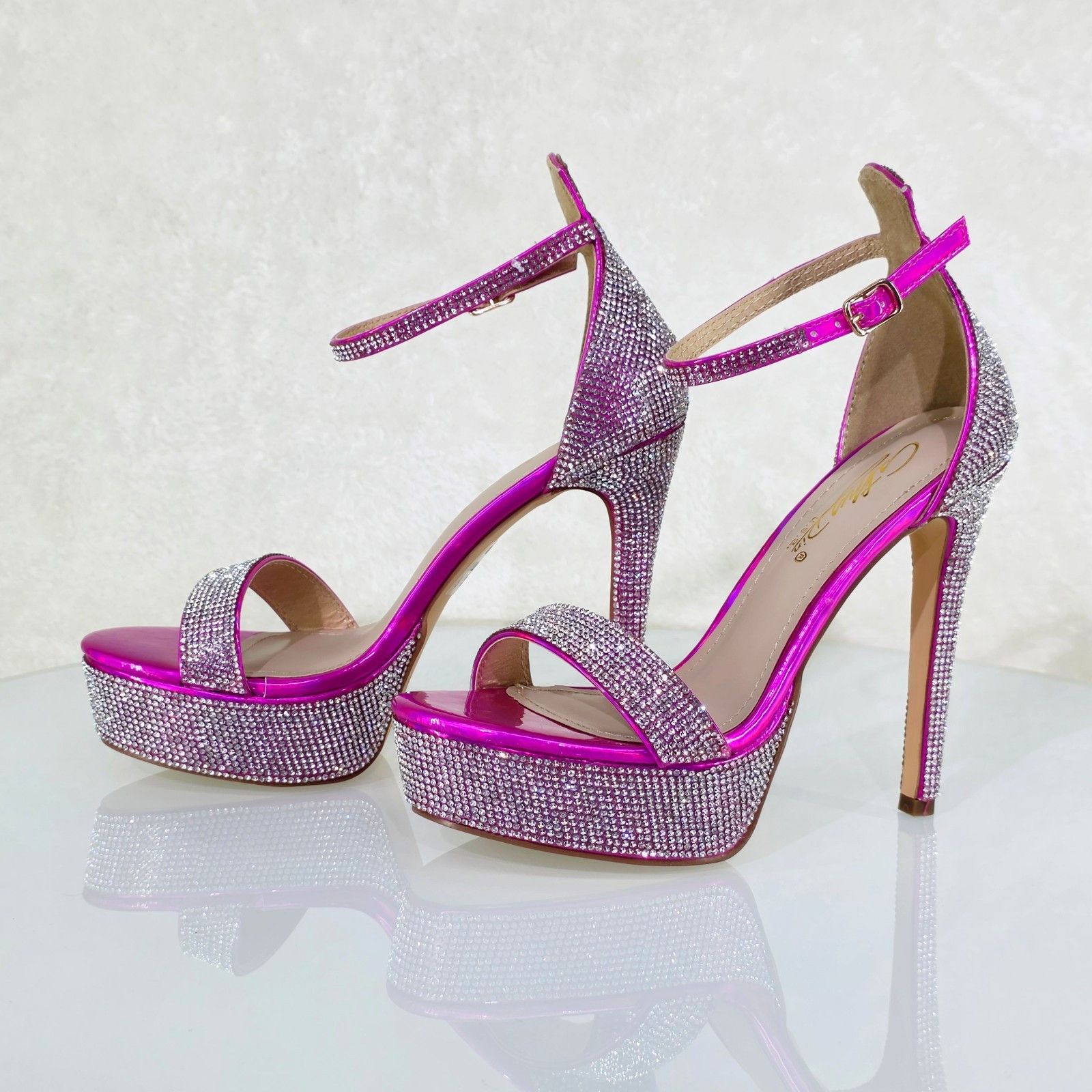 Other Destiny Hot Pink Metallic Platform 5" Heels Rhinestone Eveni Size US 10 / IT 40 - 2 Thumbnail