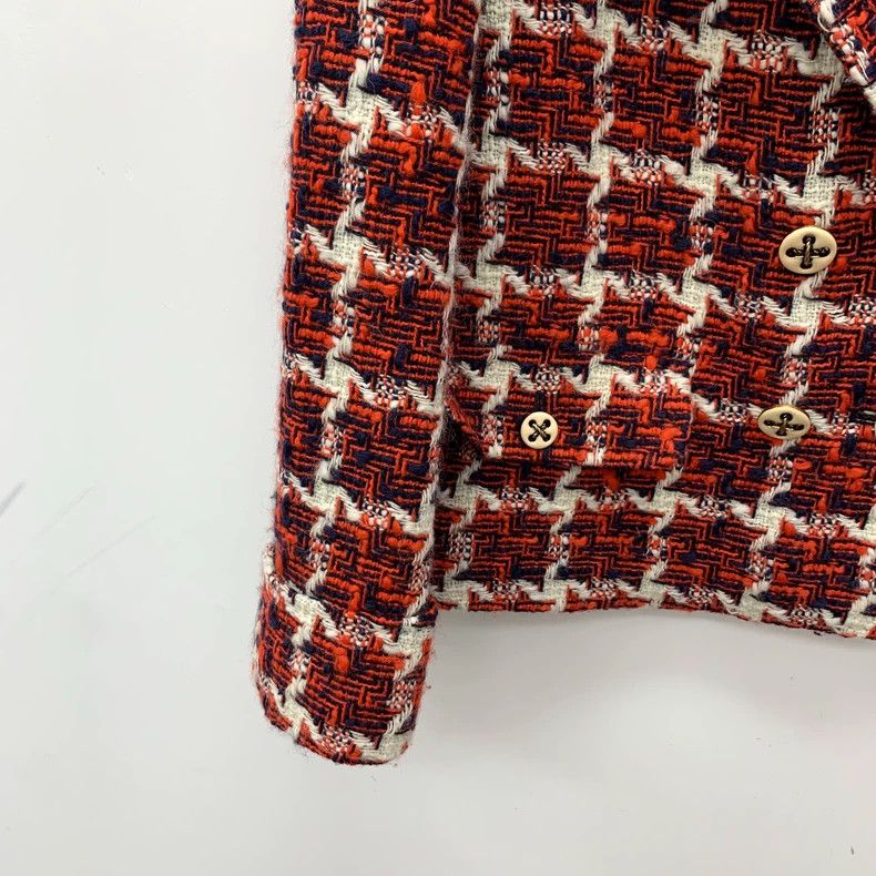 Gucci Gucci Red plaid wool lapel double-breasted woven tweed jack Size S / US 4 / IT 40 - 4 Thumbnail