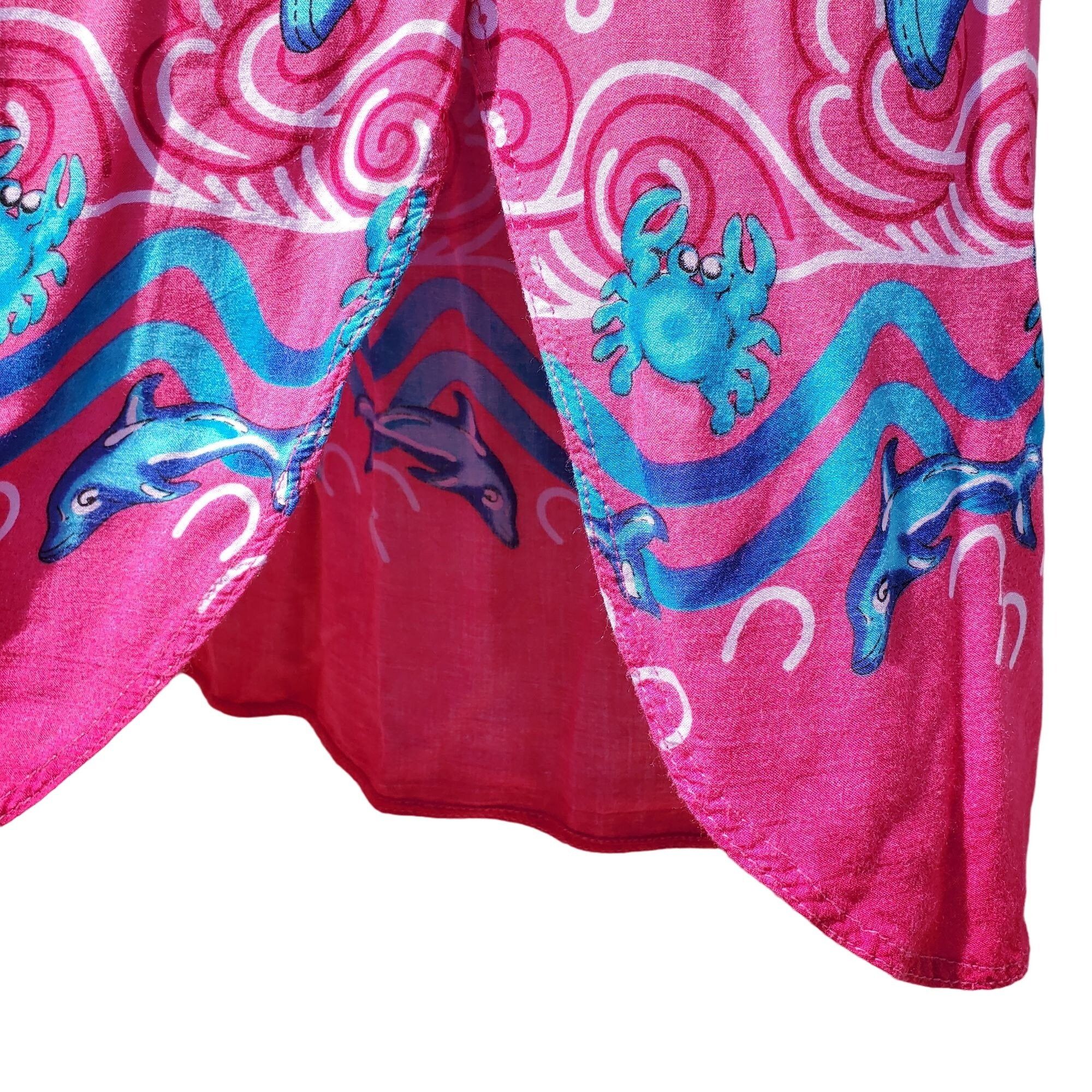 Other Midi Skirt Summer Pink Rayon Medium Blue Dolphins Curved Hem Size 32" / US 10 / IT 46 - 8 Thumbnail