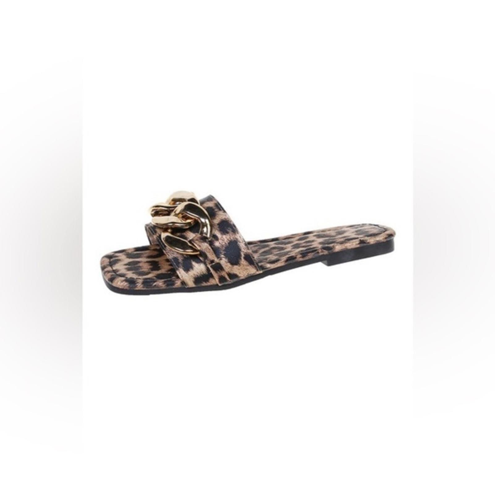 Designer Leopard Print Chain Slide Sandals Size US 7 / IT 37 - 5 Thumbnail
