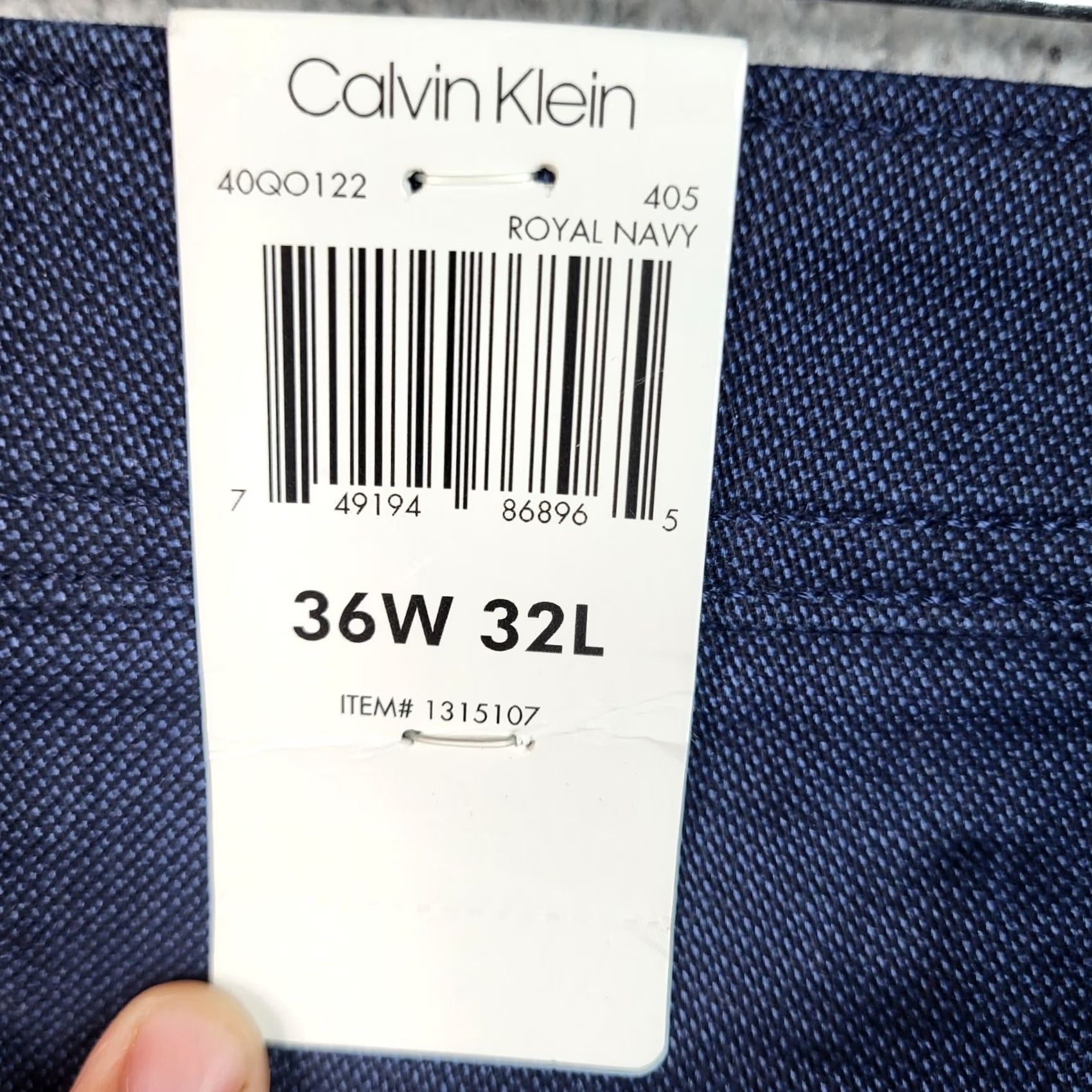 Calvin Klein Calvin Klein Royal Navy Men's Casual straight leg Pants 36W 32L Blue Cotton Blend Elastane Regular 36 Inseam 32 Button Closure Casual Mens Pants Size US 36 / EU 52 - 4 Thumbnail