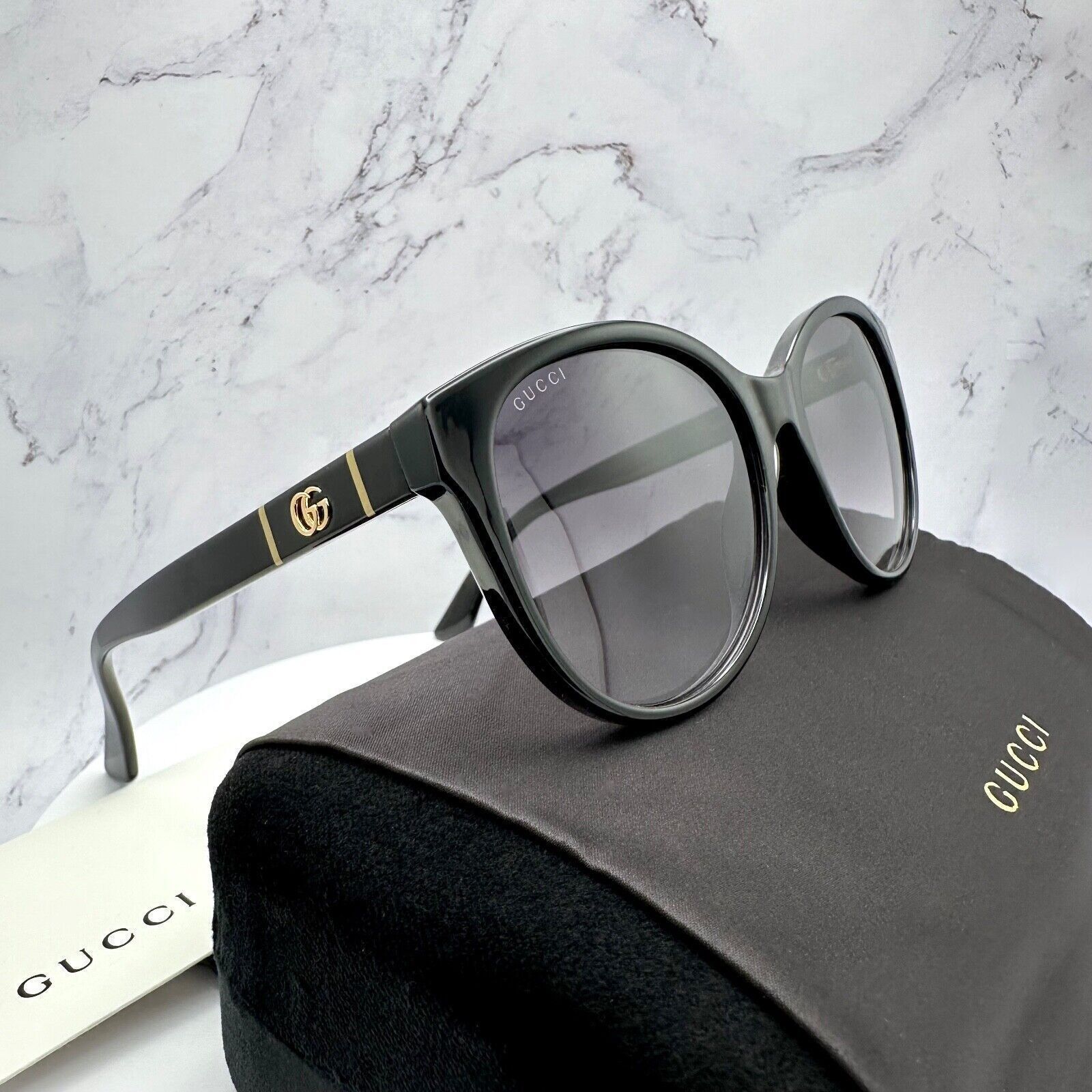 Gucci New Gucci Sunglasses Black Acetate Round Gold Metal GG Logo Size ONE SIZE - 16 Thumbnail