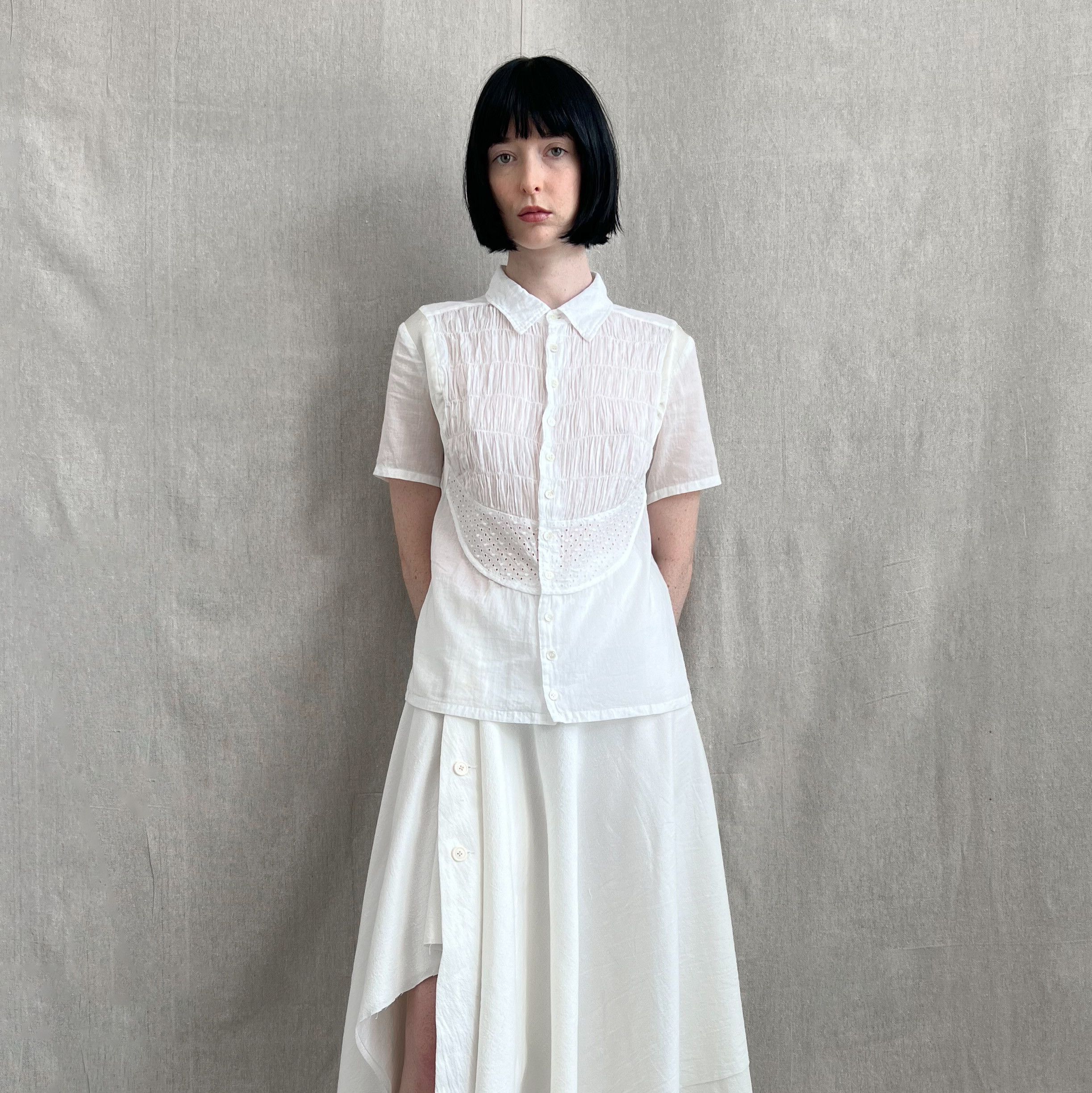 Sunao Kuwahara Airy Japanese Cotton Patchwork Blouse Size M / US 6-8 / IT 42-44 - 6 Thumbnail