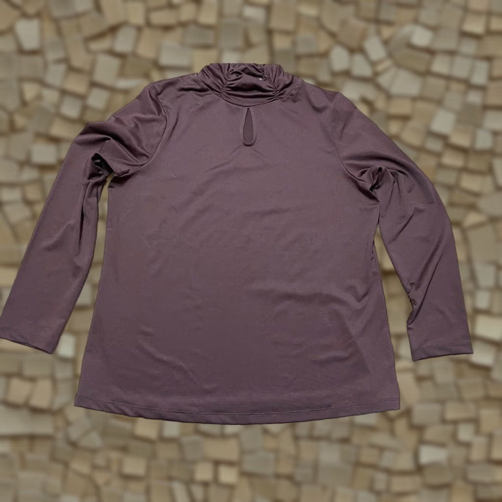Vintage Susan Graver Shirt Women's Medium Brown Long Sleeve Mock Neck T-Shirt Size M / US 6-8 / IT 42-44 - 1 Thumbnail