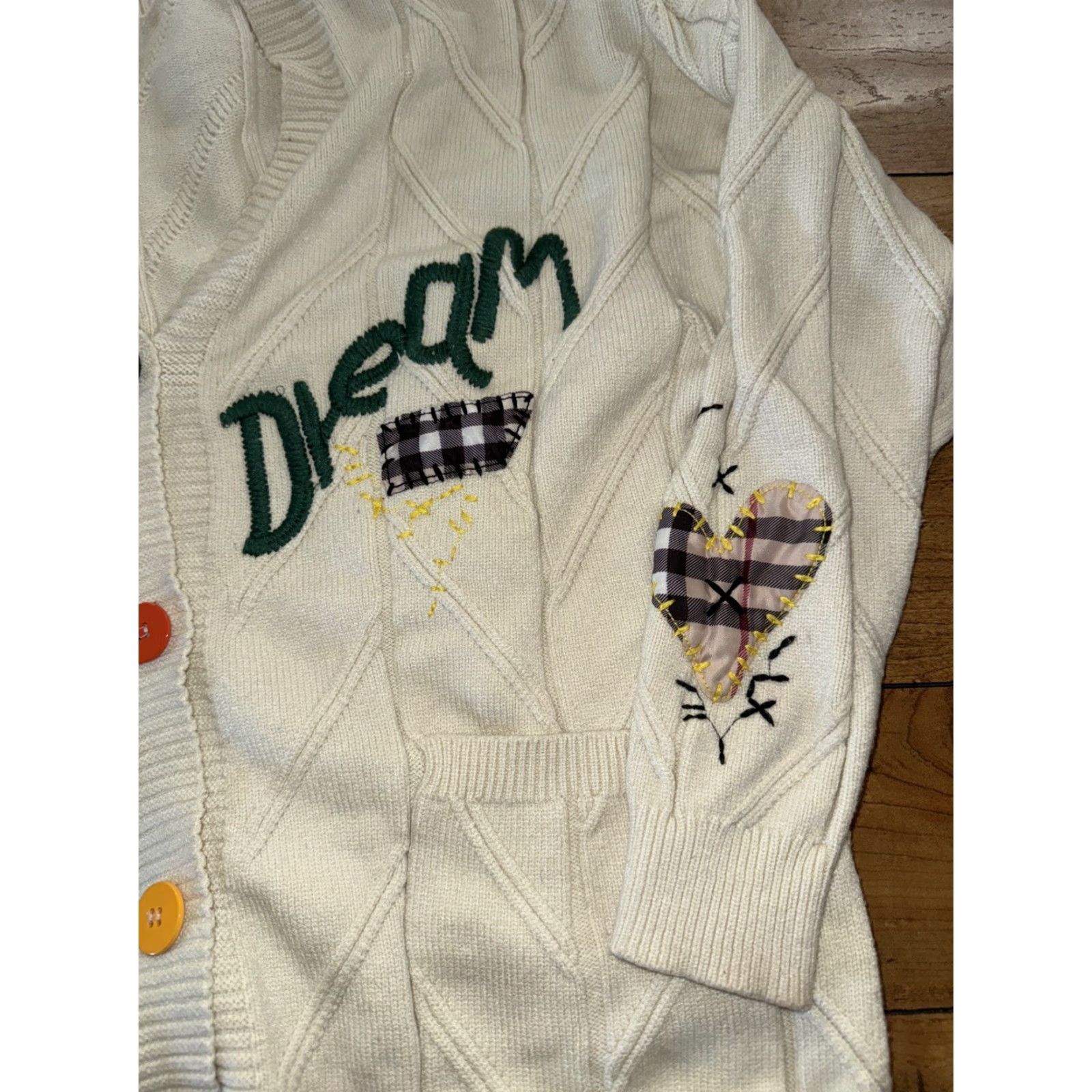 Vintage Cream Ebossy Knitted Cardigan White Large 22x23 Patchwork Embroidery Womens Cardigan Long Sleeve Open Front 90s Cable Knit Womens Size L / US 10 / IT 46 - 3 Thumbnail
