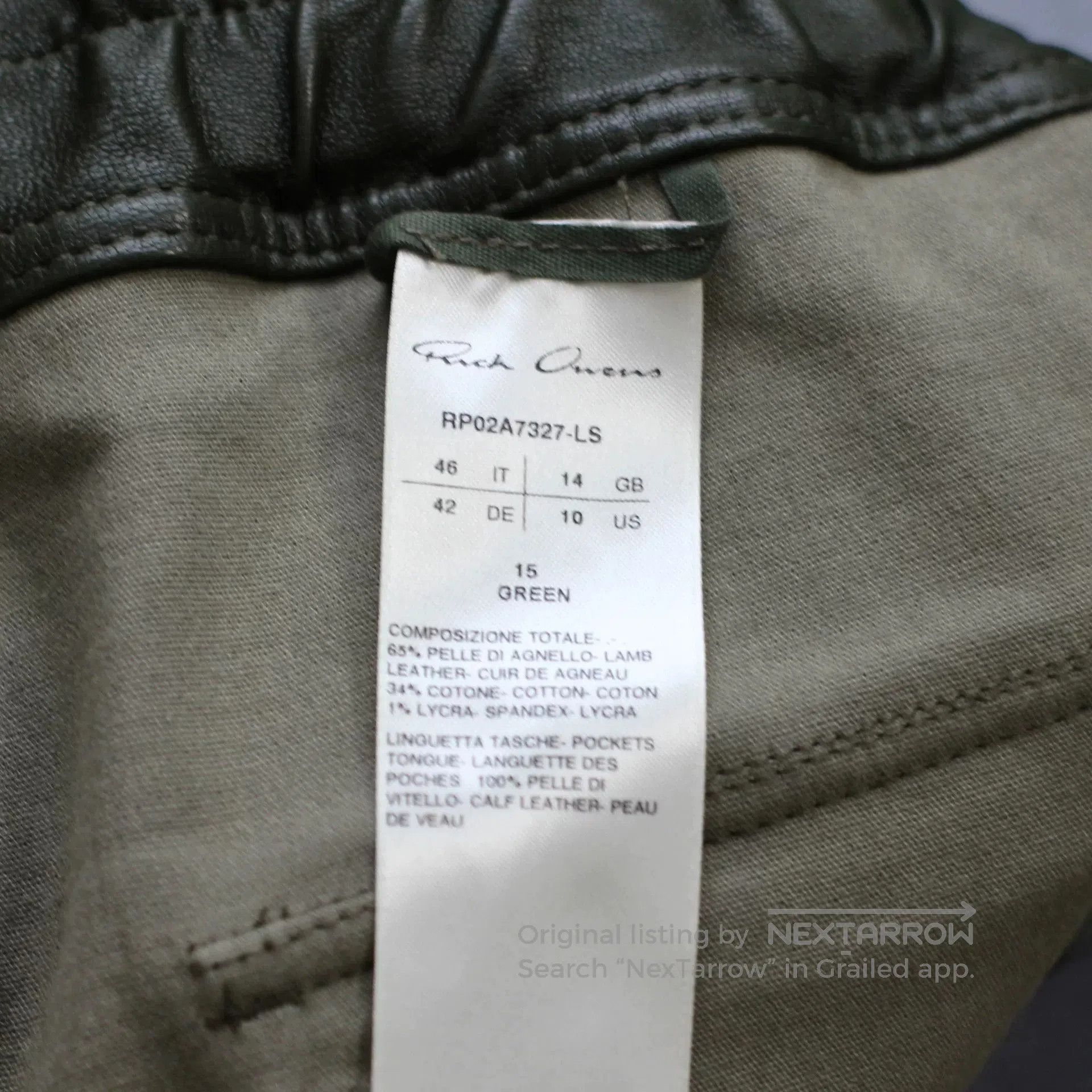 Rick Owens Rick Owens Green Leather Pants with Zippers. Size US 30 / EU 46 - 5 Thumbnail