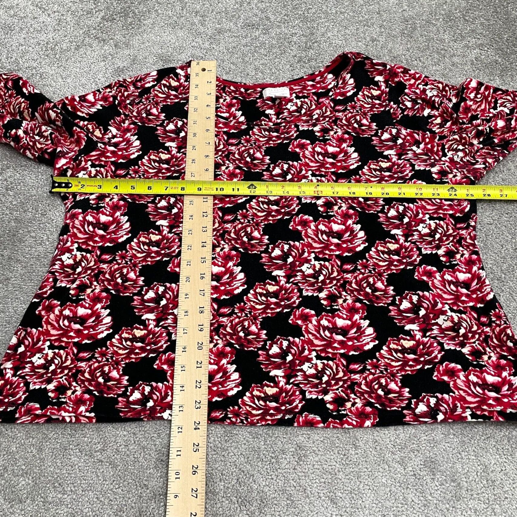 Charter Club Charter Club Blouse Womens 3X Red Floral Long Sleeve Knit Cotton Top Size XXL / US 16-18 / IT 52-54 - 6 Thumbnail