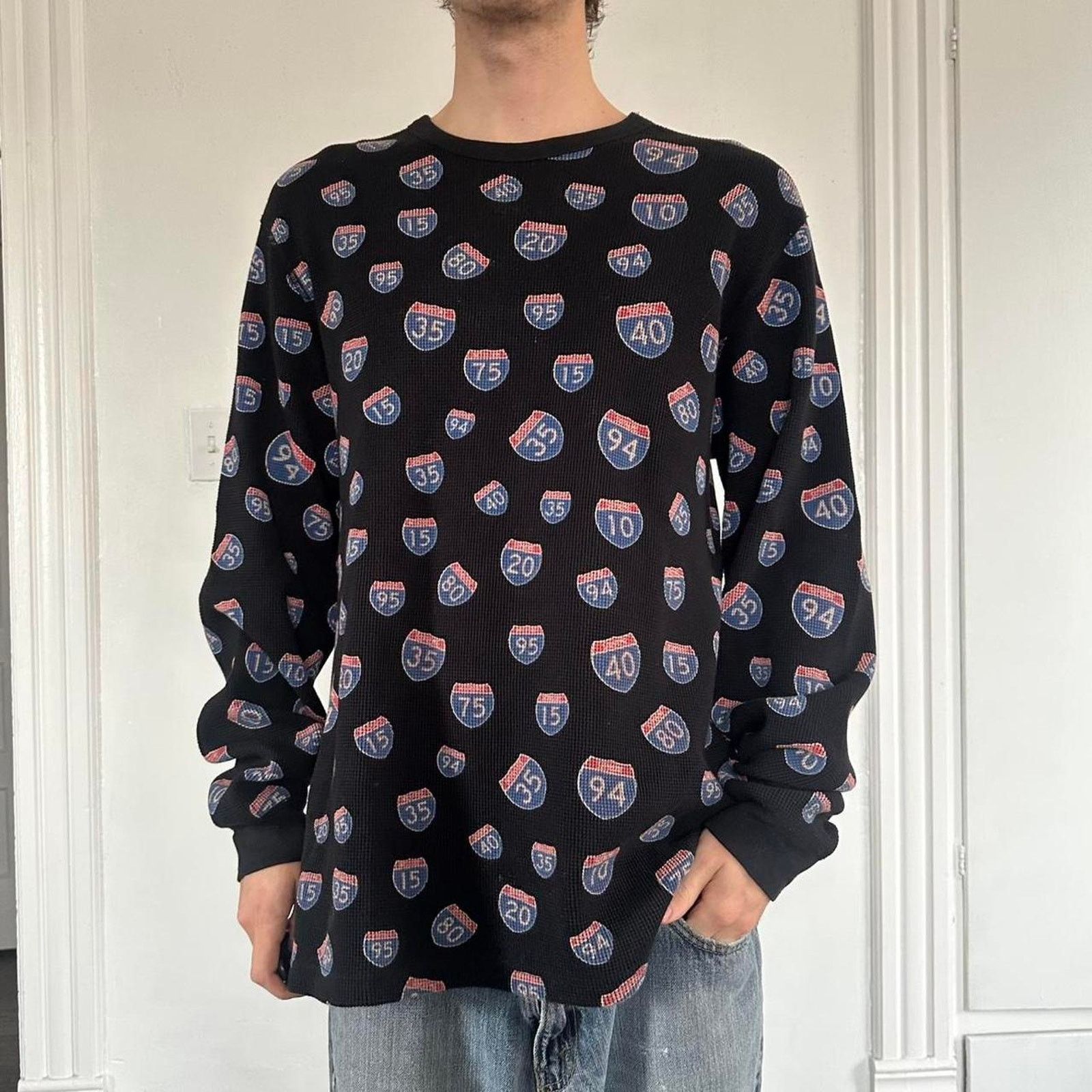 Supreme FW20 Supreme Black Interstate Waffle Thermal Longsleeve Size US M / EU 48-50 / 2 - 6 Thumbnail