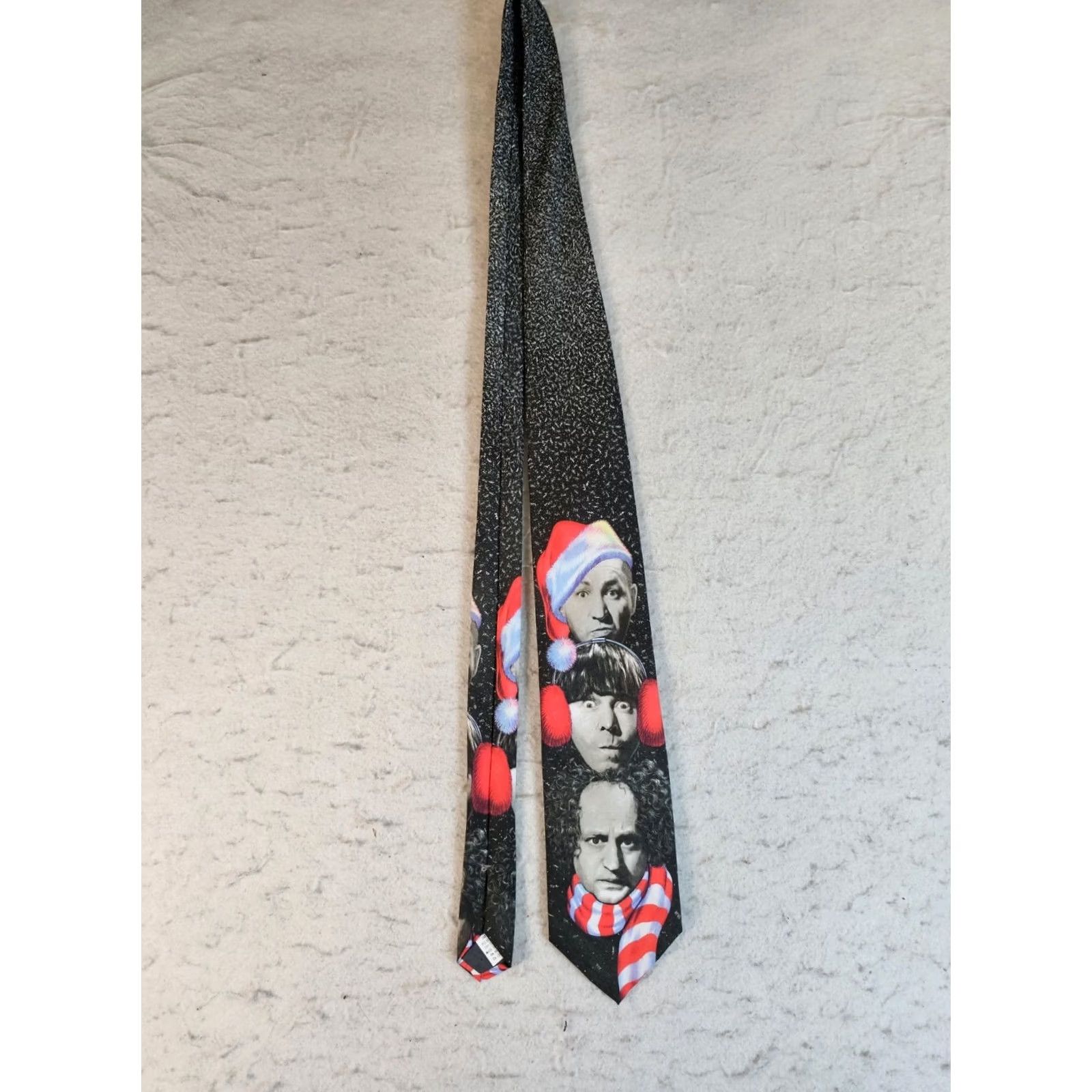 Vintage VINTAGE Ralph Marlin Christmas Holiday Three Stooges Neck Tie Mens Black White Red 60" Long Size ONE SIZE - 2 Thumbnail