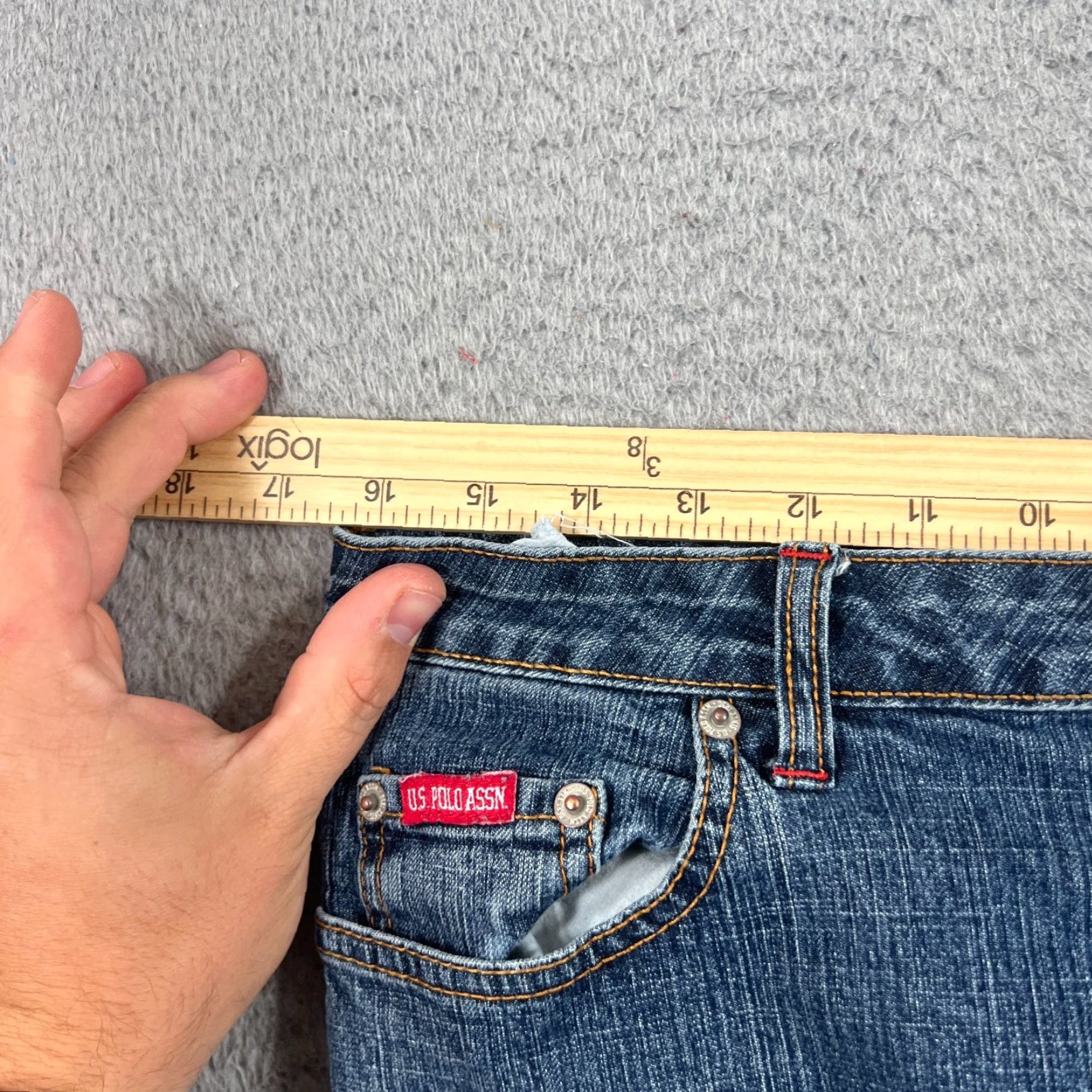 Vintage US Polo Assn. Jeans - Women - 12 - Bootcut Flare - Blue Denim - 32 Inseam - Low Rise - 90s Boho Retro Embroidered Logo Pockets Stretch Size 34" / US 12 / IT 48 - 5 Thumbnail
