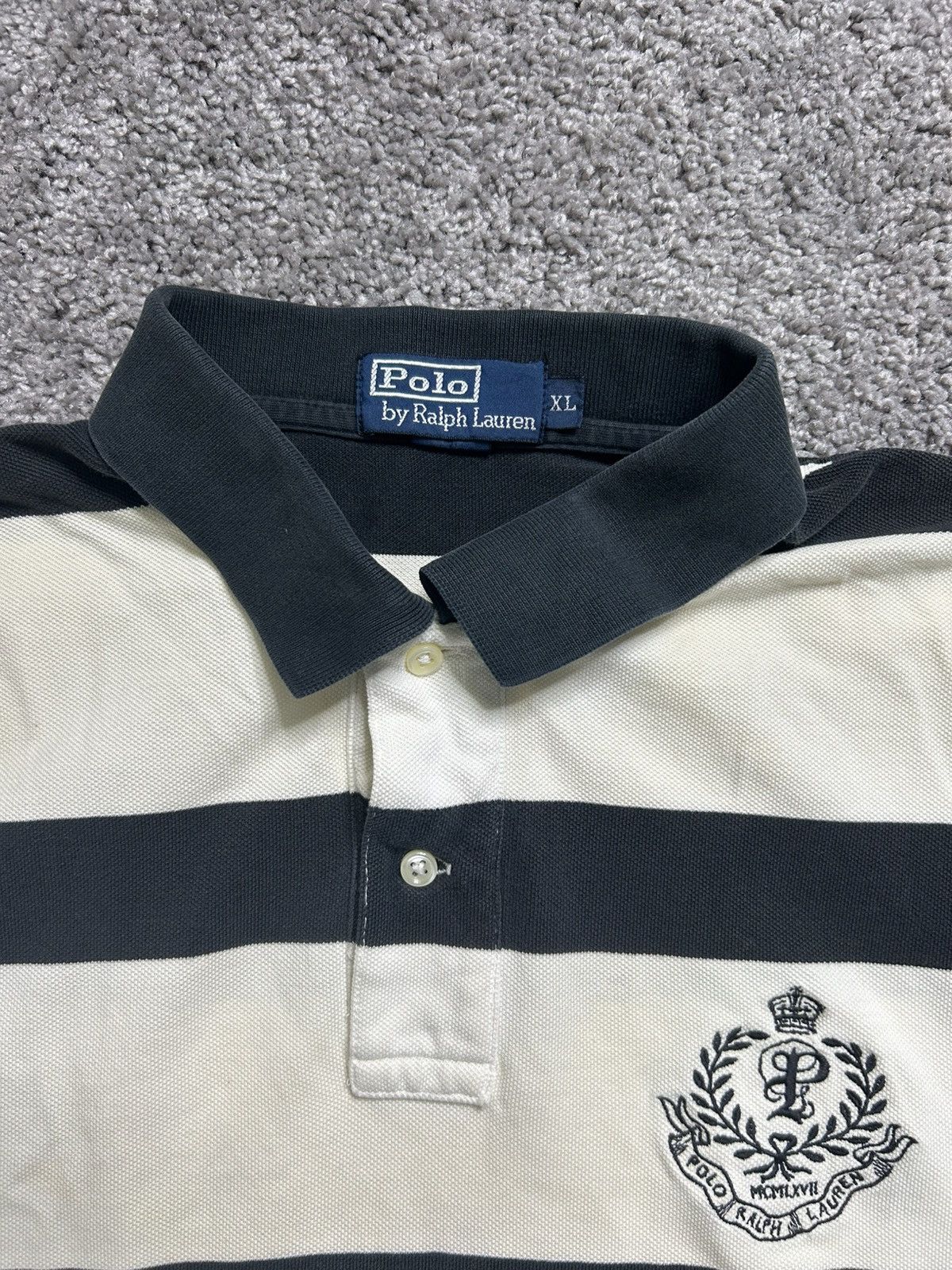 Polo Ralph Lauren Vintage 80s Polo Ralph Lauren Striped Polo Logo Black White Size US L / EU 52-54 / 3 - 3 Thumbnail