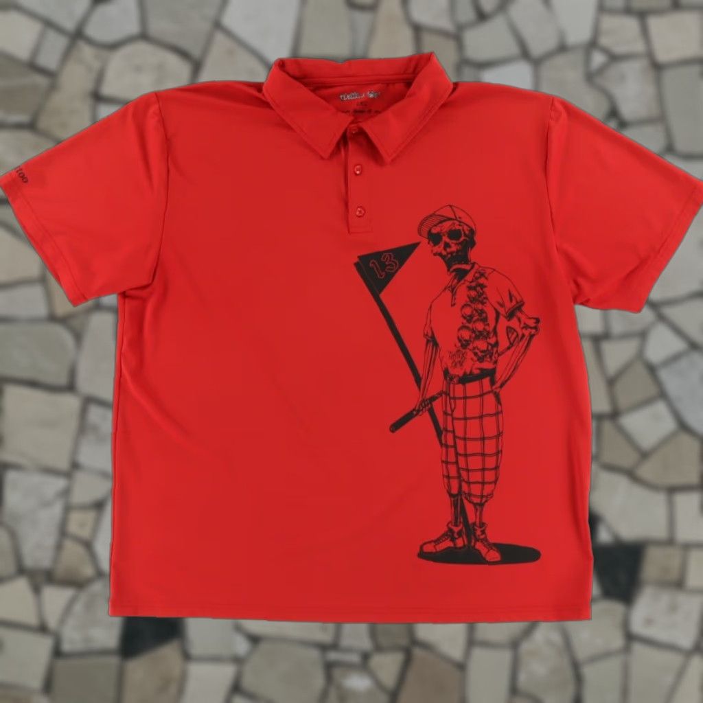 Bones Tattoo Golf Bones Polyester Solid Polo Shirt Red Men's 2XL Size US XXL / EU 58 / 5 - 1 Thumbnail