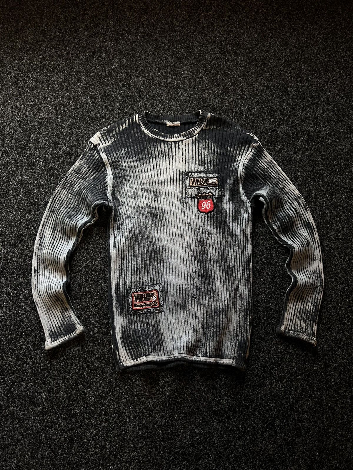Pre-owned Avant Garde X If Six Was Nine 00s Japan Diesel Style Knit Rib Striped Sweater Y2k In Faded Black