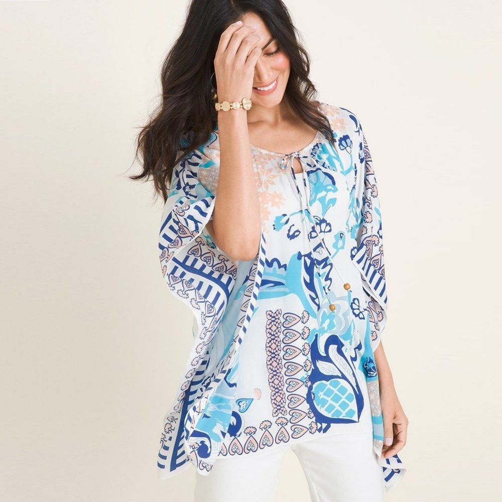 Chicos New Chico's Floral Multi-Print Poncho Size S/M Size M / US 6-8 / IT 42-44 - 2 Thumbnail