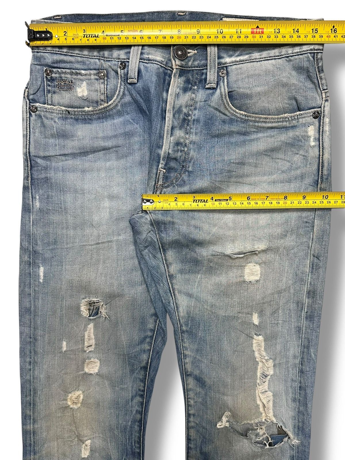 G-Star G-Star Raw 3301 Slim Fit Distressed Denim Jeans Faded Wash Size US 31 - 17 Thumbnail