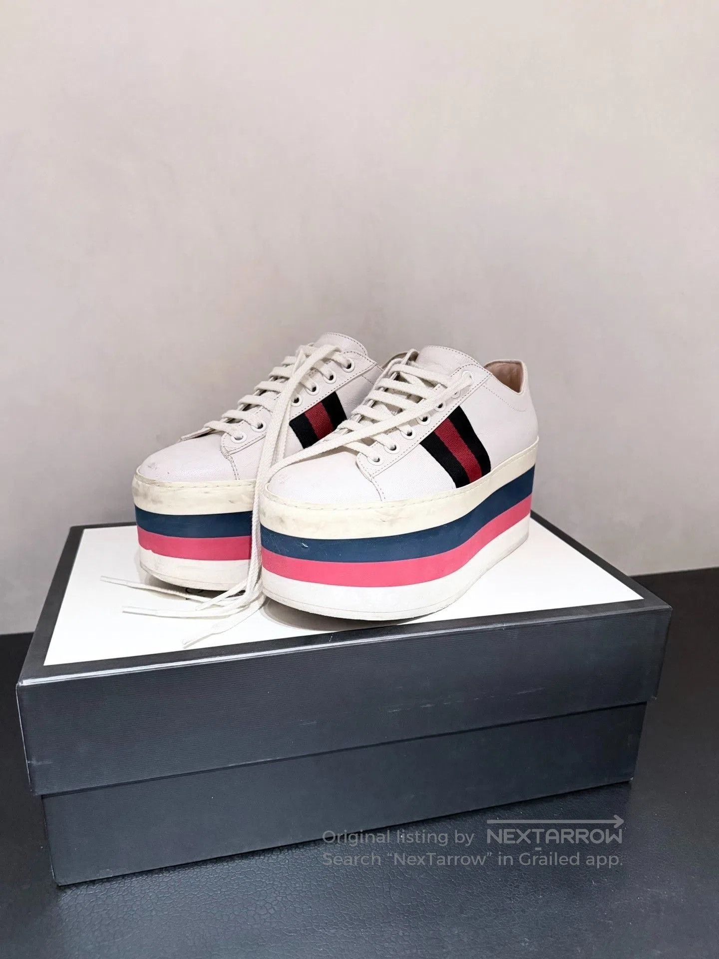 Gucci Gucci White Striped 8cm Platform Shoes. Size US 4.5 / IT 34.5 - 1 Thumbnail