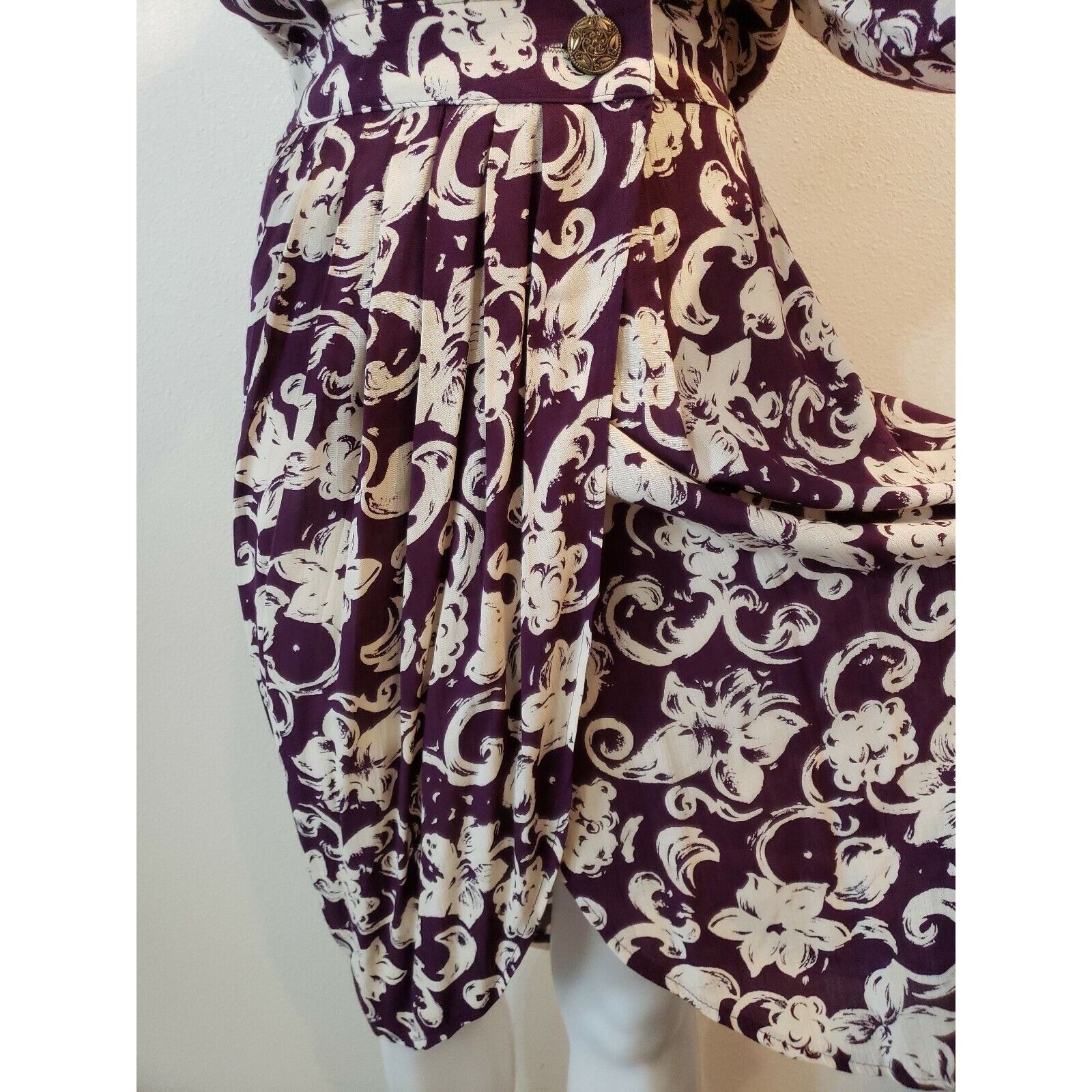 Vintage Vtg Blouson Dress Womens Sz 8 Purple Floral Surplice Long Sl Size M / US 6-8 / IT 42-44 - 3 Thumbnail