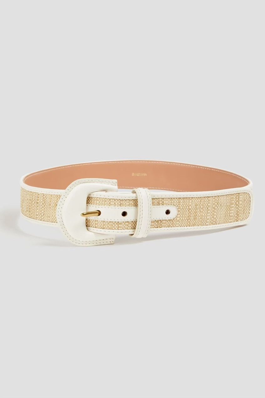 Zimmermann postcard leather trimmed woven raffia waist belt