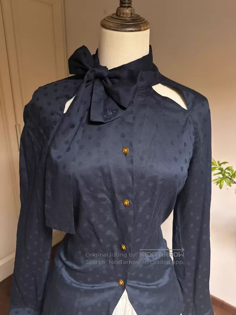 Vivienne Westwood Vivienne Westwood Satin Waterdrop Polka Dot Dark Blue Bow Size M / US 6-8 / IT 42-44 - 6 Thumbnail