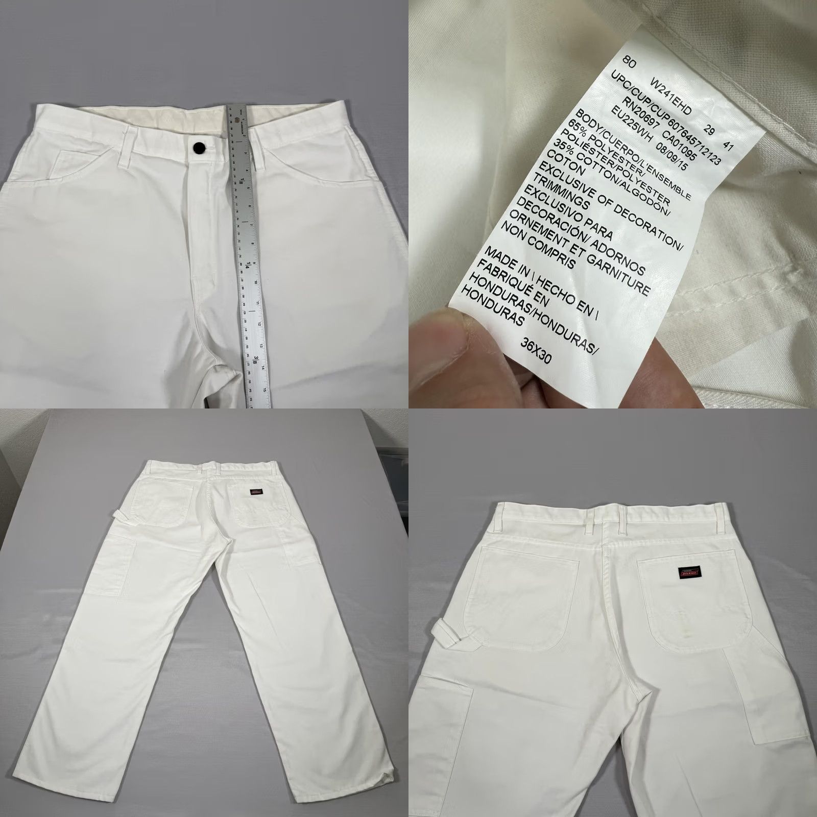 Dickies Dickies Pants Mens 36x30 White Canvas Carpenter Painter Workwear Hammer Loop Front Flat Front Zip Fly Size US 36 / EU 52 - 8 Thumbnail