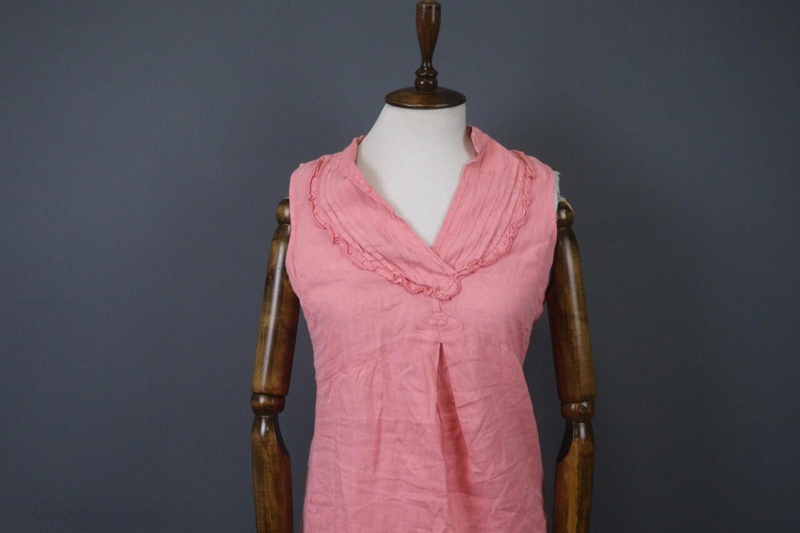 120% Lino 120% Lino Pink Ruffled Trim V-Neck Sheath Dress Size 40 Size M / US 6-8 / IT 42-44 - 2 Thumbnail