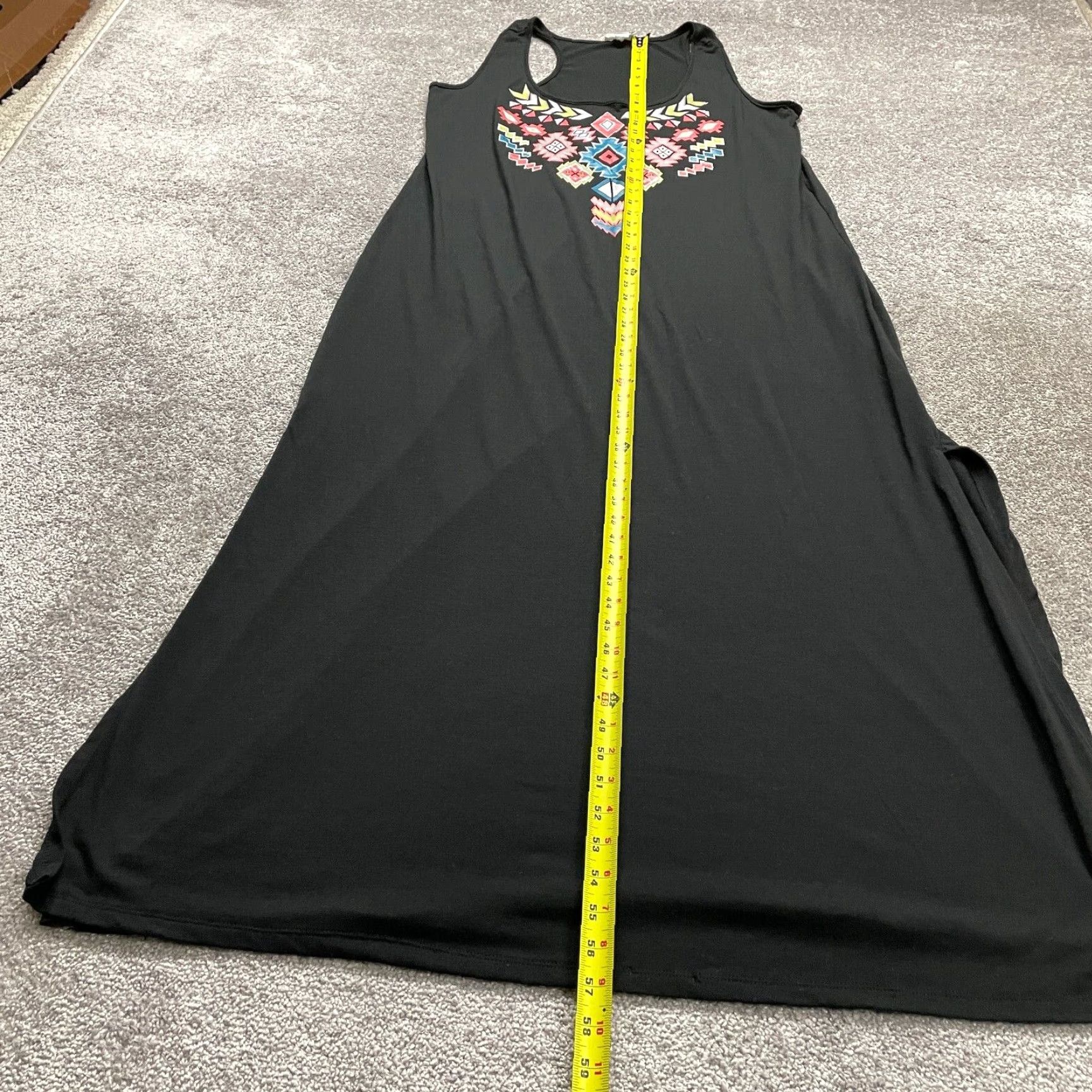 Vintage Just Be Dress 2XL Black Aztec Sleeveless Racerback Stretch Slit A-Line Womens Size XXL / US 16-18 / IT 52-54 - 7 Thumbnail