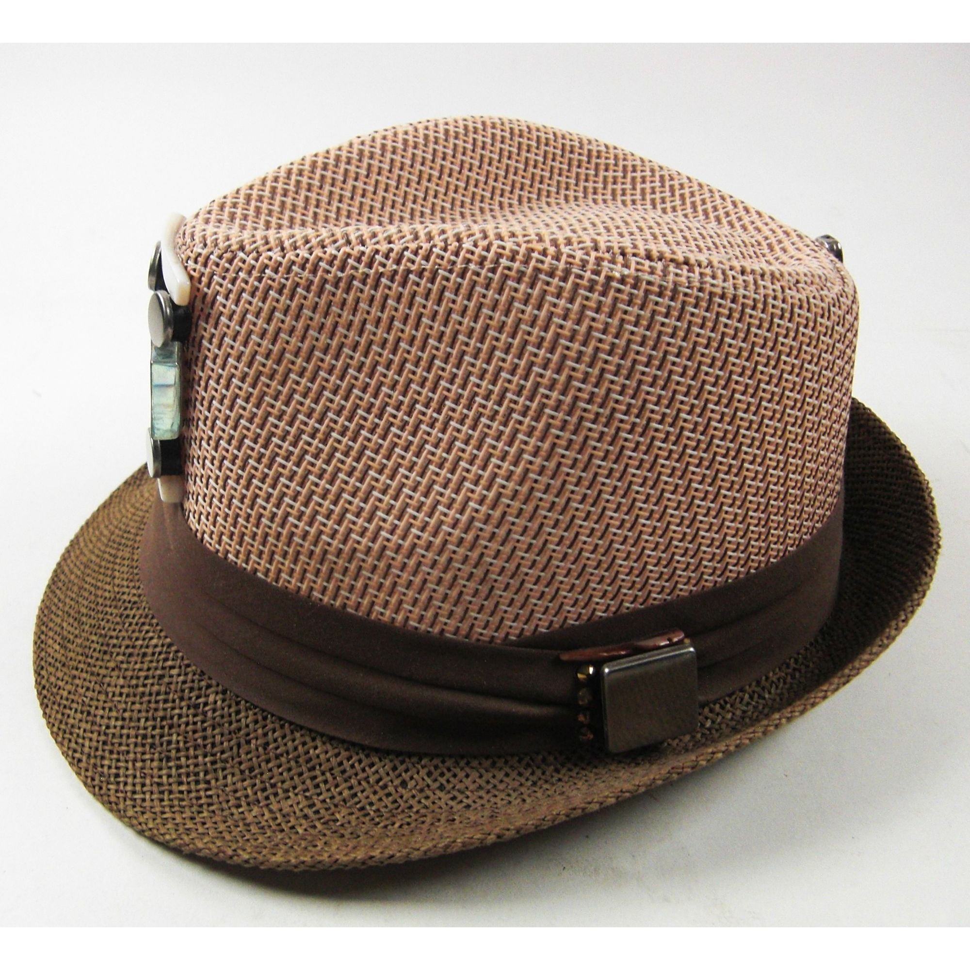 The Unbranded Brand Fedora Men's Brown Summer Custom Embellished Hat Size Large Size ONE SIZE - 2 Thumbnail