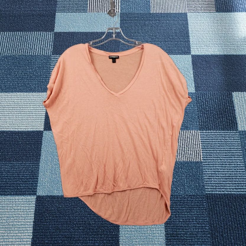 Express Express T-Shirt S Small Orange V-Neck Dolman Sleeves Asymmetric Hem Womens Size S / US 4 / IT 40 - 1 Thumbnail