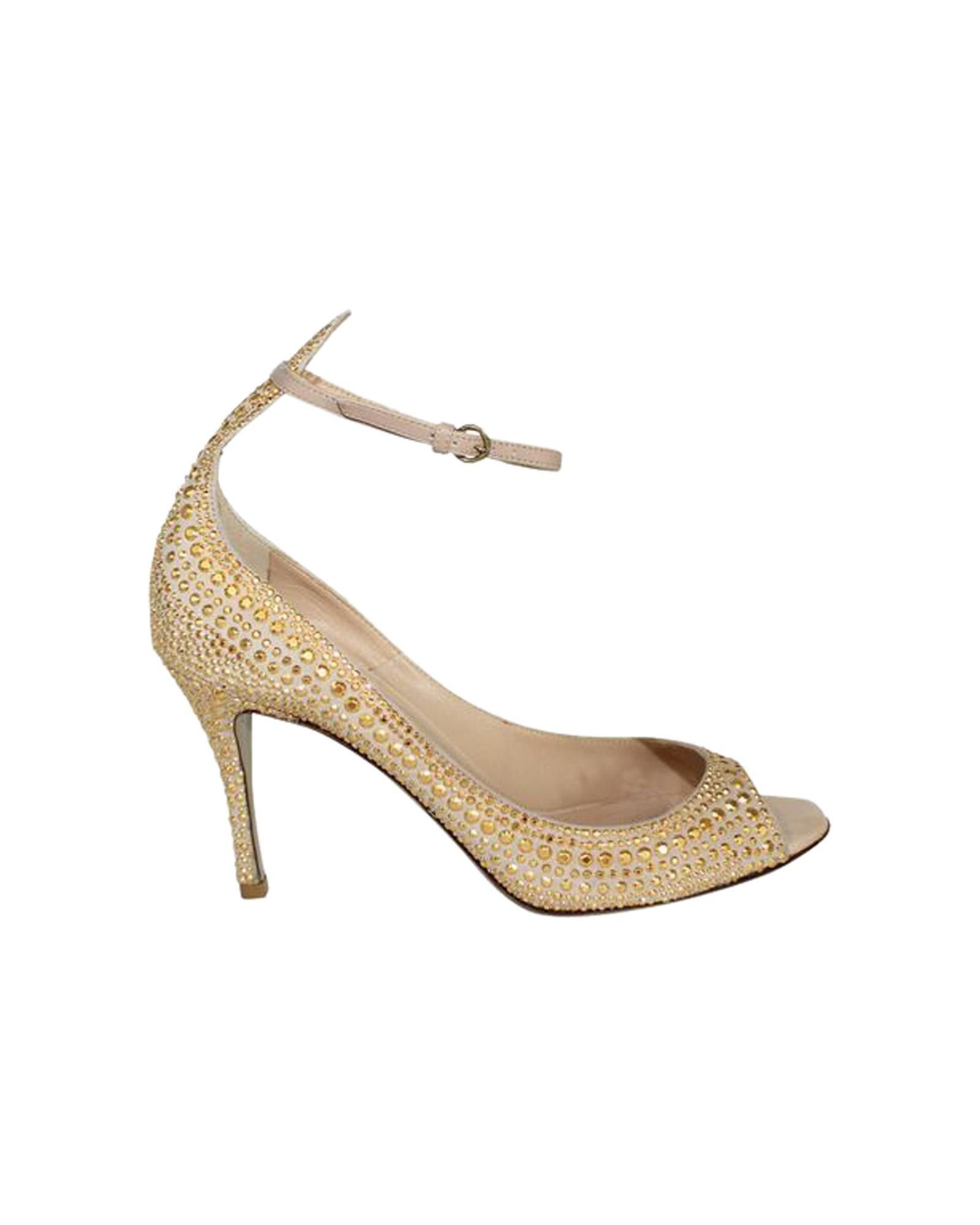 image of Valentino Golden Stud Peep-Toe Heel Shoes - Made In Italy in Metallic/Gold, Women's (Size 8)