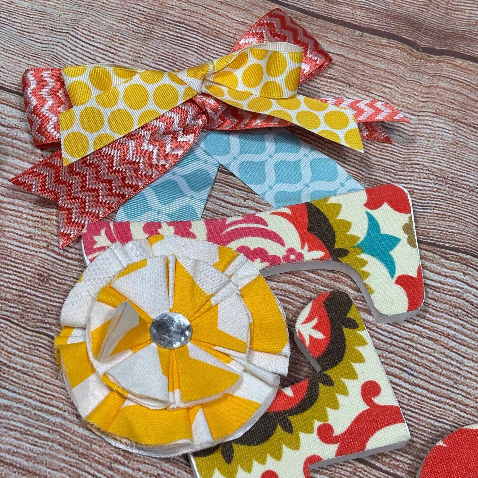 Other Colorful Fabric 'E' Wall Decor with Bow and Flower Accents Size ONE SIZE - 2 Thumbnail