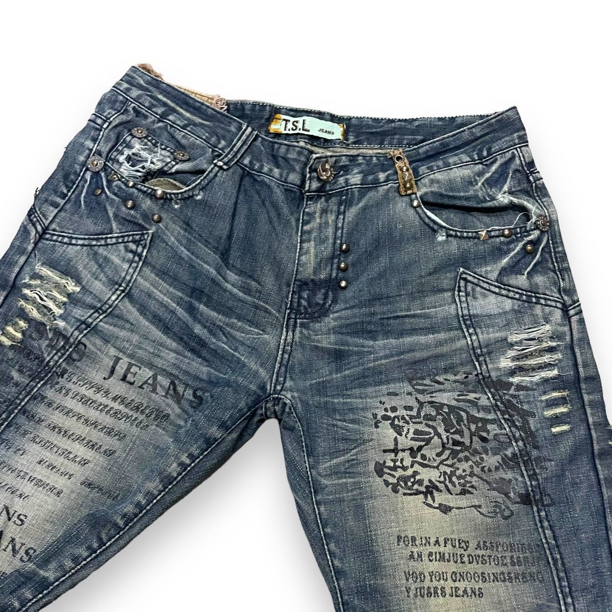 If Six Was Nine × Japanese Brand × Le Grande Bleu (L.G.B.) 🇯🇵 TSL JEANS POEM DISTRESSED DENIM PANTS Size US 35 - 8 Thumbnail
