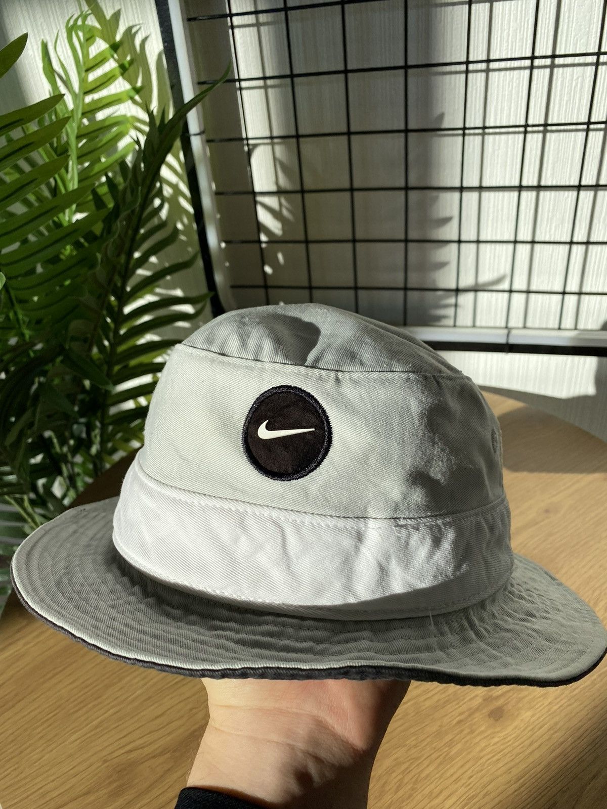 Nike × Vintage Nike Bucket Hat Vintage Size M Beige Logo y2k Styled Unisex Size 34 - 1 Thumbnail