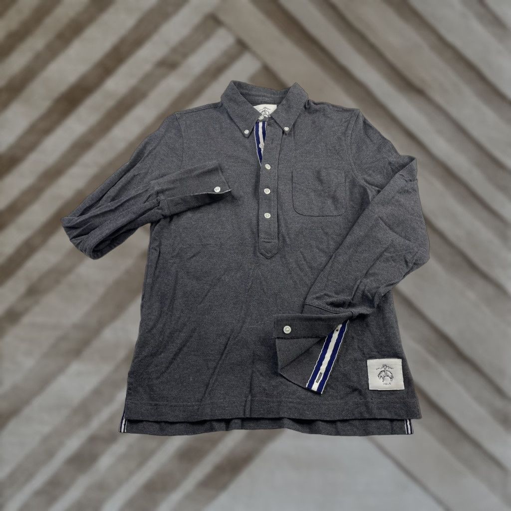 VINTAGE Brooks Brothers Thom Browne BB0 Black Fleece Long Sleeve Polo Shirt Gray Men XS