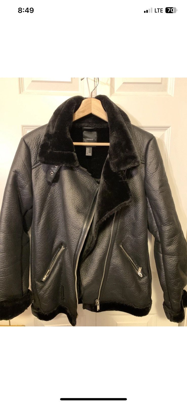 Forever 21 Forever 21 Womens Sz S faux Leather Moto Zip Front Black Size S / US 4 / IT 40 - 3 Thumbnail