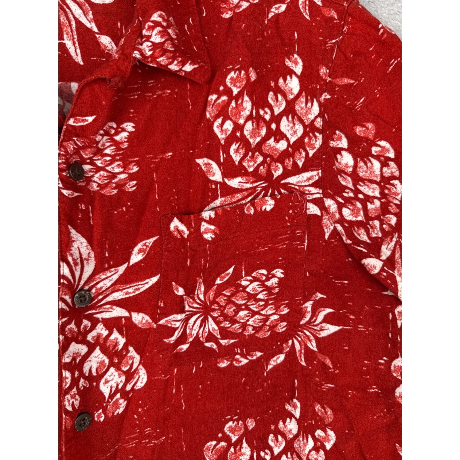 George George Shirt Adult Medium Red Pineapple Floral Button Up Hawaiian 100% Rayon - Men, Floral, Hawaiian, Button-Up, Short Sleeve, Viscose, George Size US M / EU 48-50 / 2 - 6 Thumbnail