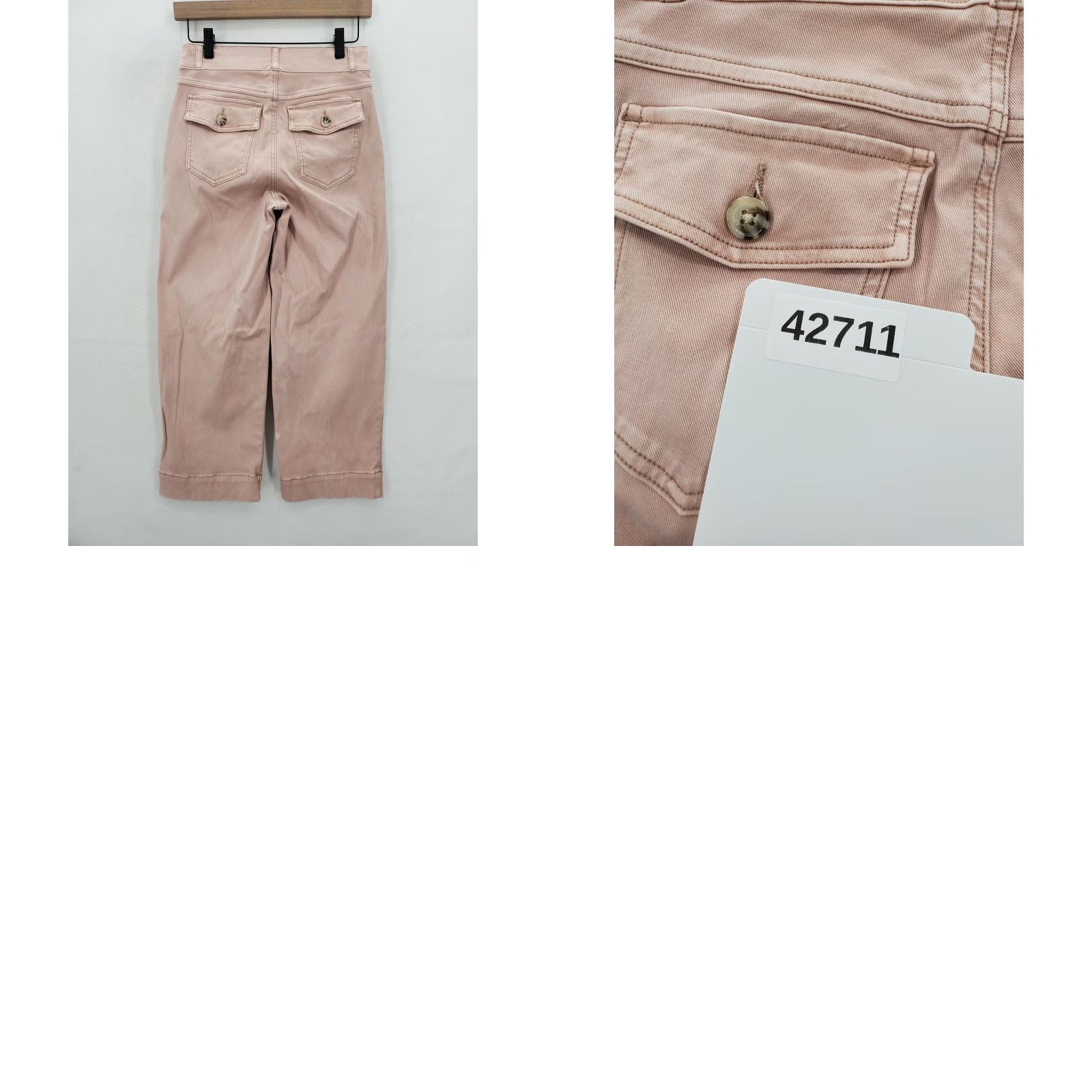 Spanx Spanx Cropped Wide-Leg Pants Womens 2 Pink Button Pockets Preppy Twill Cotton Spandex Size 26" / US 2 / IT 38 - 9 Thumbnail