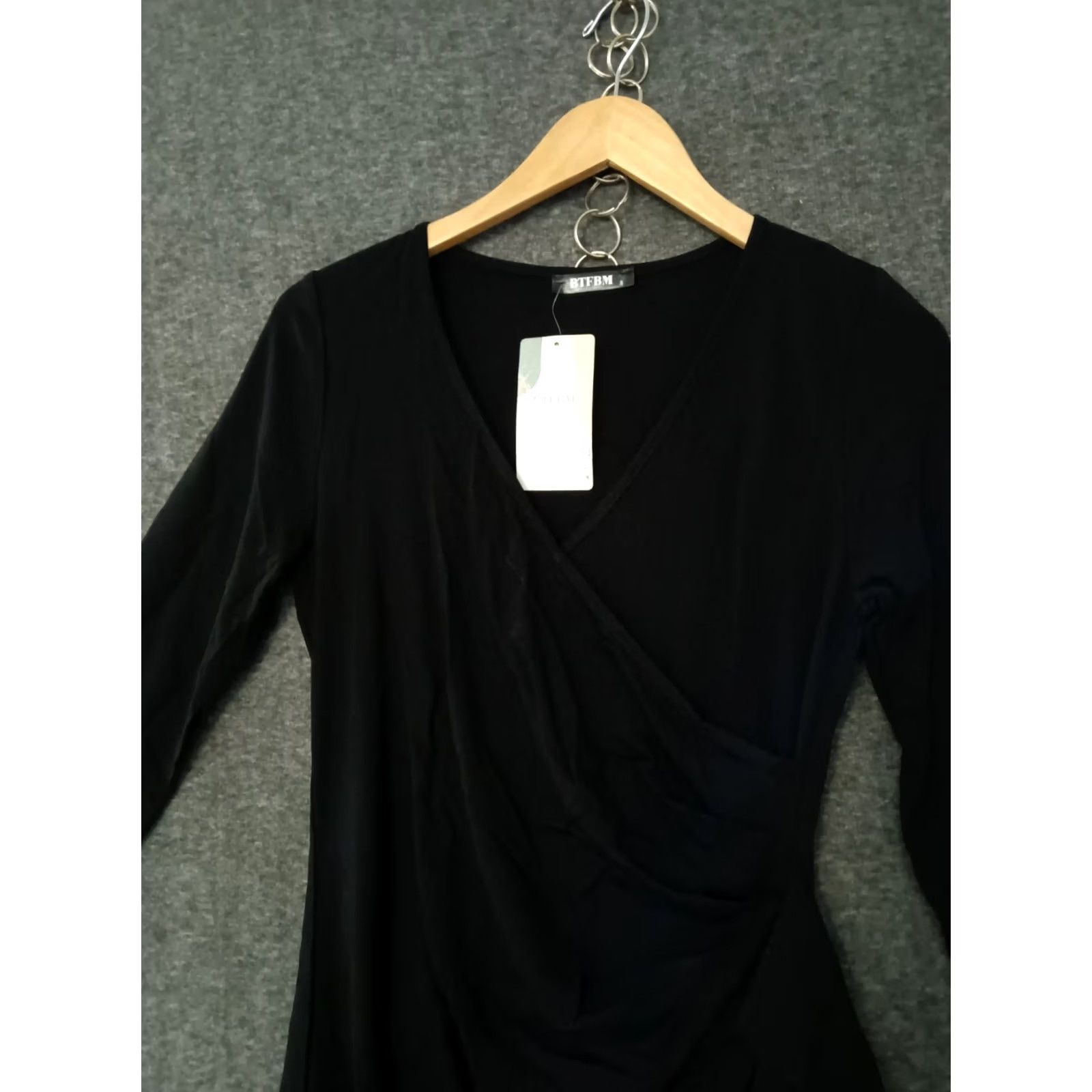 Vintage BTFBM Women’s Fashion Wrap V Neck Dress Long Sleeve Black Size S Size S / US 4 / IT 40 - 7 Thumbnail