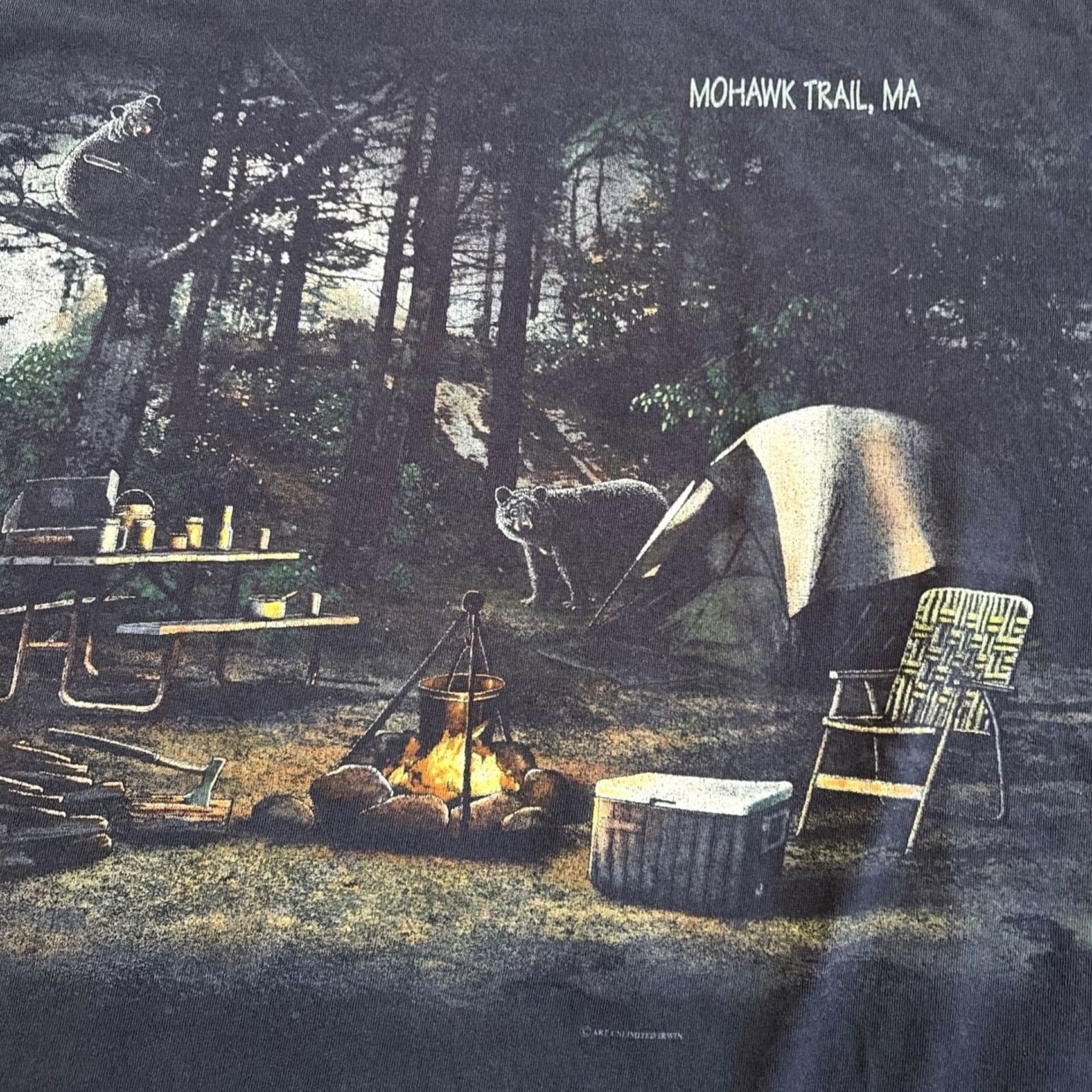 Vintage VINTAGE Art Unlimited Camping Black Bear All Over Print T Shirt XL Men Graphics Wildlife Moon Animals Size US XL / EU 56 / 4 - 5 Thumbnail