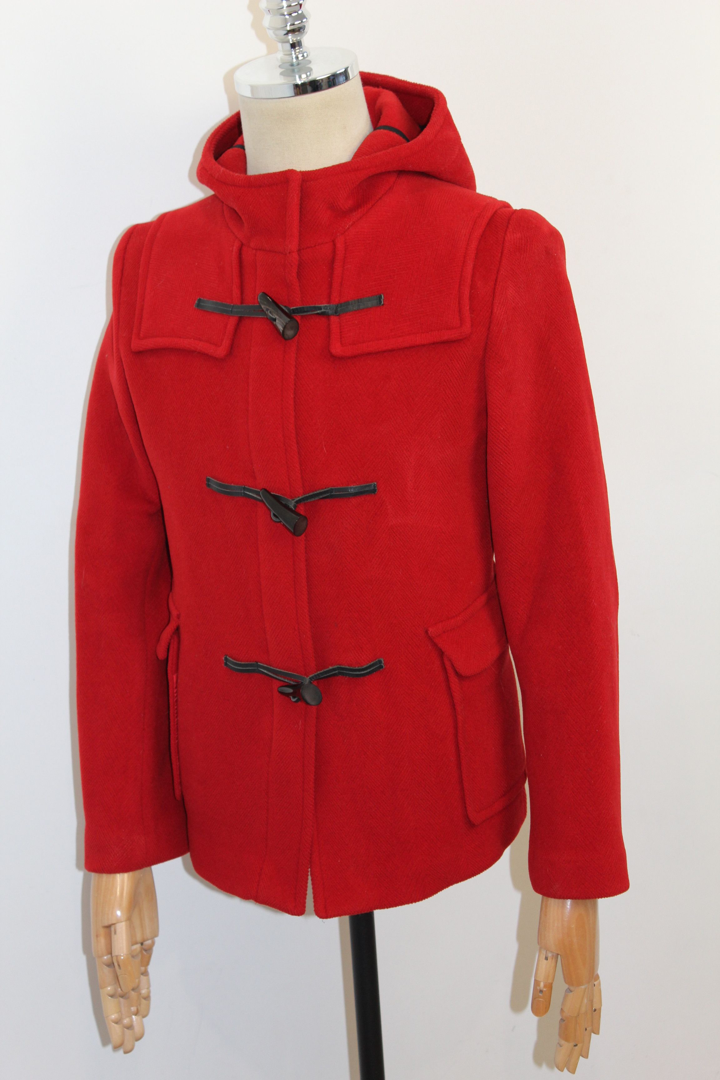 image of Women's Burberry Red Wool Duffle Coat Jacket Size S/m