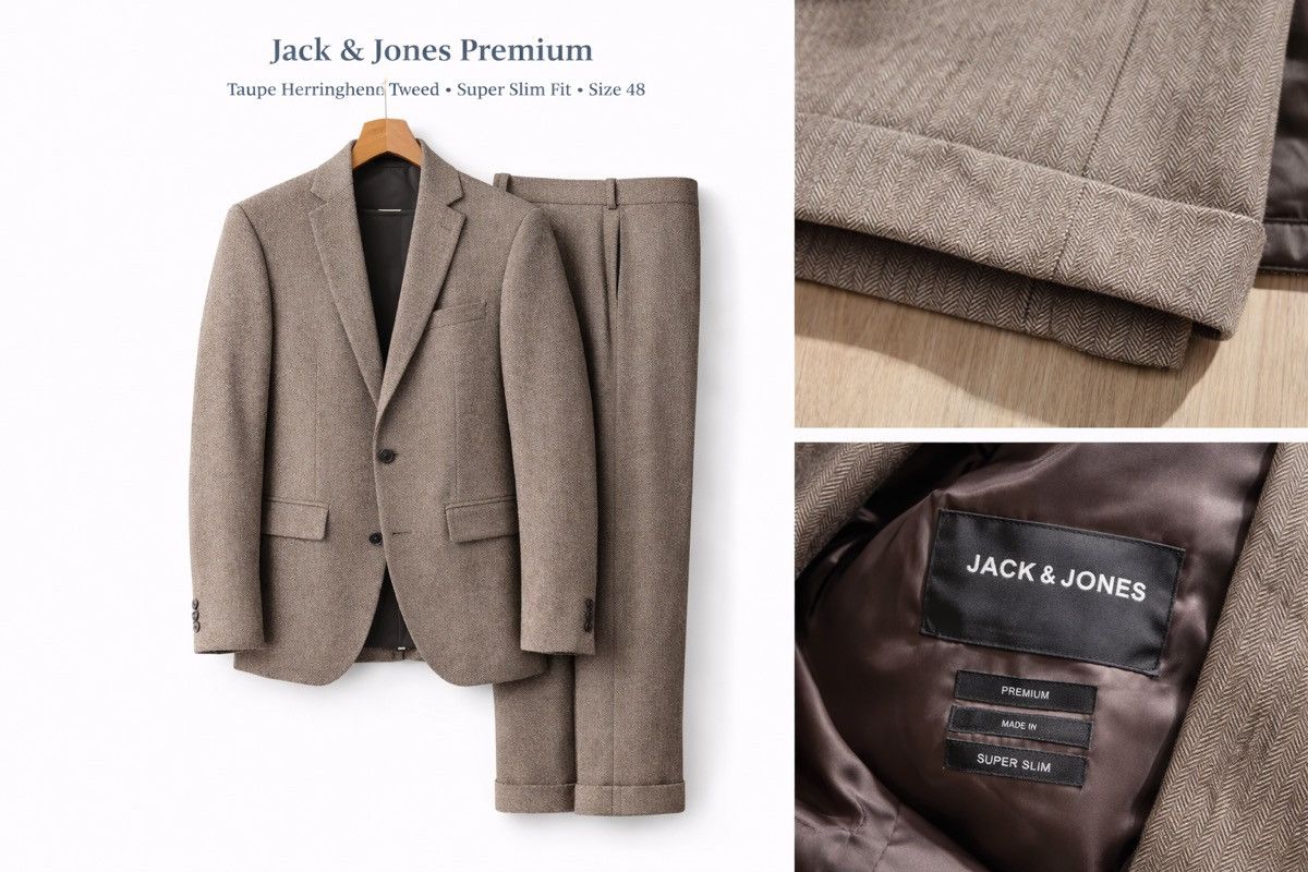 Jack & Jones Jack & Jones Tweed Brown Herringbone Suit - 36R Size 36R - 1 Preview