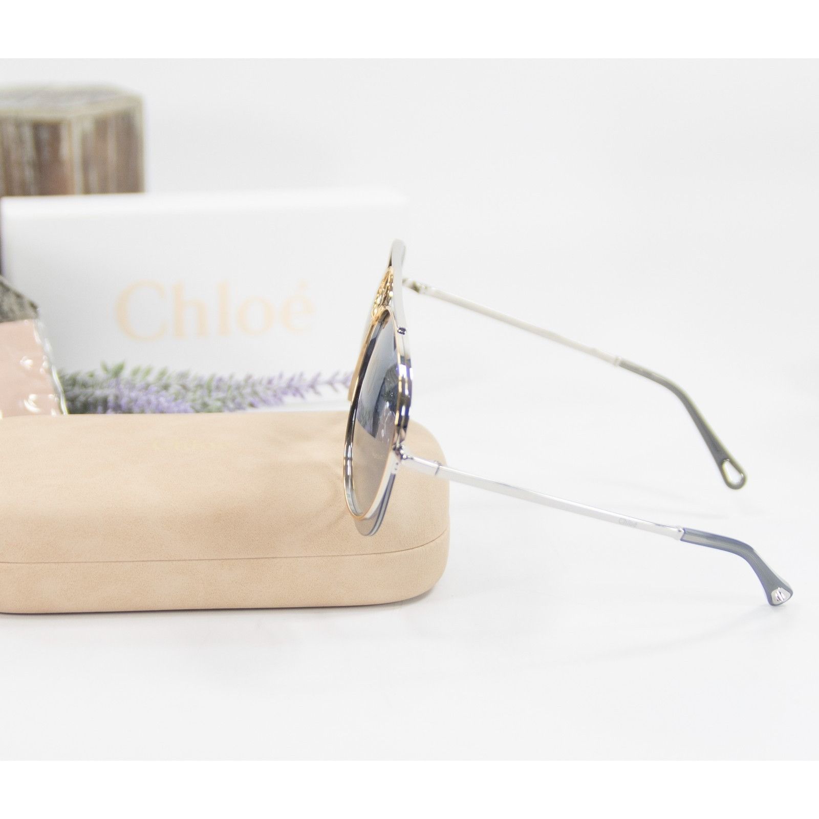 Chloe Chloe CE144S Gold Blue Gradient Romie Aviator Logo Sunglasse Size ONE SIZE - 3 Thumbnail