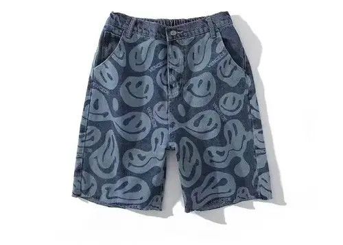 Jean 20SS Indigo Union Japan Blue Smiley Face Shorts Size US 32 / EU 48 - 3 Thumbnail