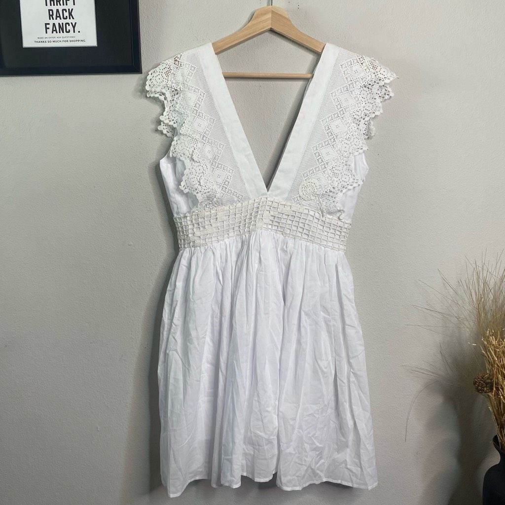 Anthropologie NEW Anthropologie Place Nationale Dress Lace Mini White Boho Size M / US 6-8 / IT 42-44 - 1 Thumbnail