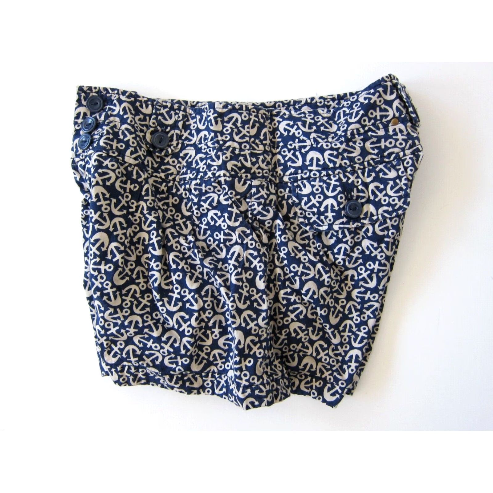 Anthropologie Hei Hei Anthropologie 100% Cotton Blue Anchor Sailor Boat Pleated Short Women 2 Size 26" / US 2 / IT 38 - 6 Thumbnail